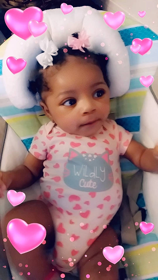 Aamira joined the competition — help win amazing prizes! baby, baby_toddler_clothing, cheek, child, doll, hair_accessory, person, pink, play, stuffed_toy, toddler, toy