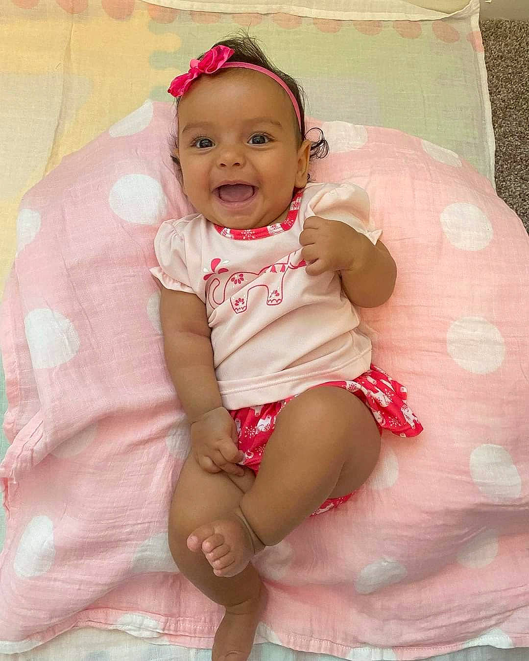 Nayla joined the competition — help win amazing prizes! baby, baby_toddler_clothing, cheek, comfort, eye, face, facial_expression, finger, hairstyle, happy, head, lip, mouth, neck, person, pink, product, skin, smile, textile