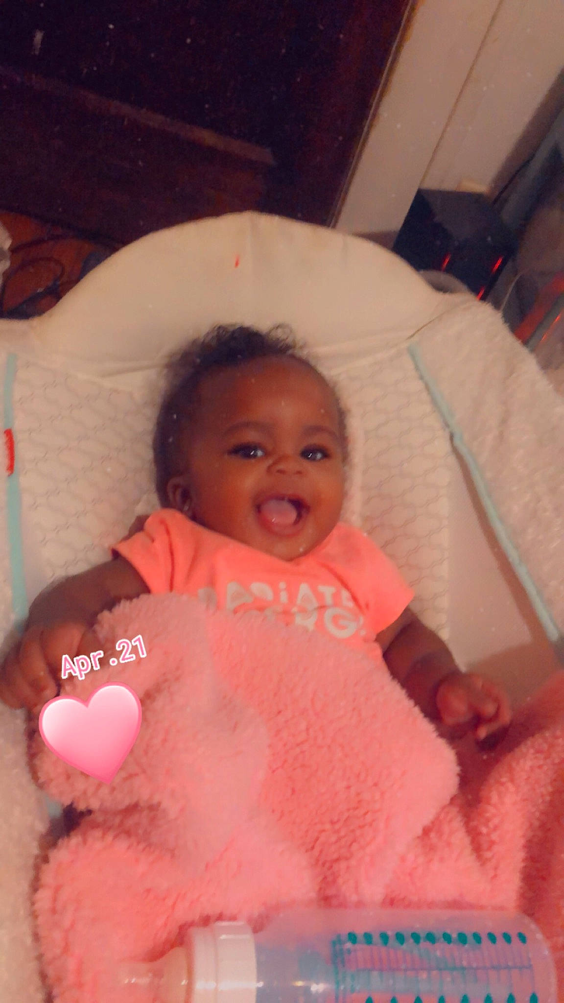 Linda joined the competition — help win amazing prizes! baby, baby_toddler_clothing, cheek, child, comfort, eye, finger, hair, hairstyle, happy, infant_bed, iris, linens, lip, mouth, nose, person, pink, skin, smile