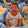 Azaryee joined the competition — help win amazing prizes! baby, blanket, blue, child, clothing, cozy, cute, fairy_lights, happy, indoors, infant, moon, plush, portrait, smile, soft_toys, star, teddy_bear, warm_lighting, white