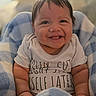 Azaryee joined the competition — help win amazing prizes! baby, blanket, blue, child, clothing, cute, expression, face, hands, happy, indoors, infant, portrait, sitting, skin, smile, soft, warm, white, young