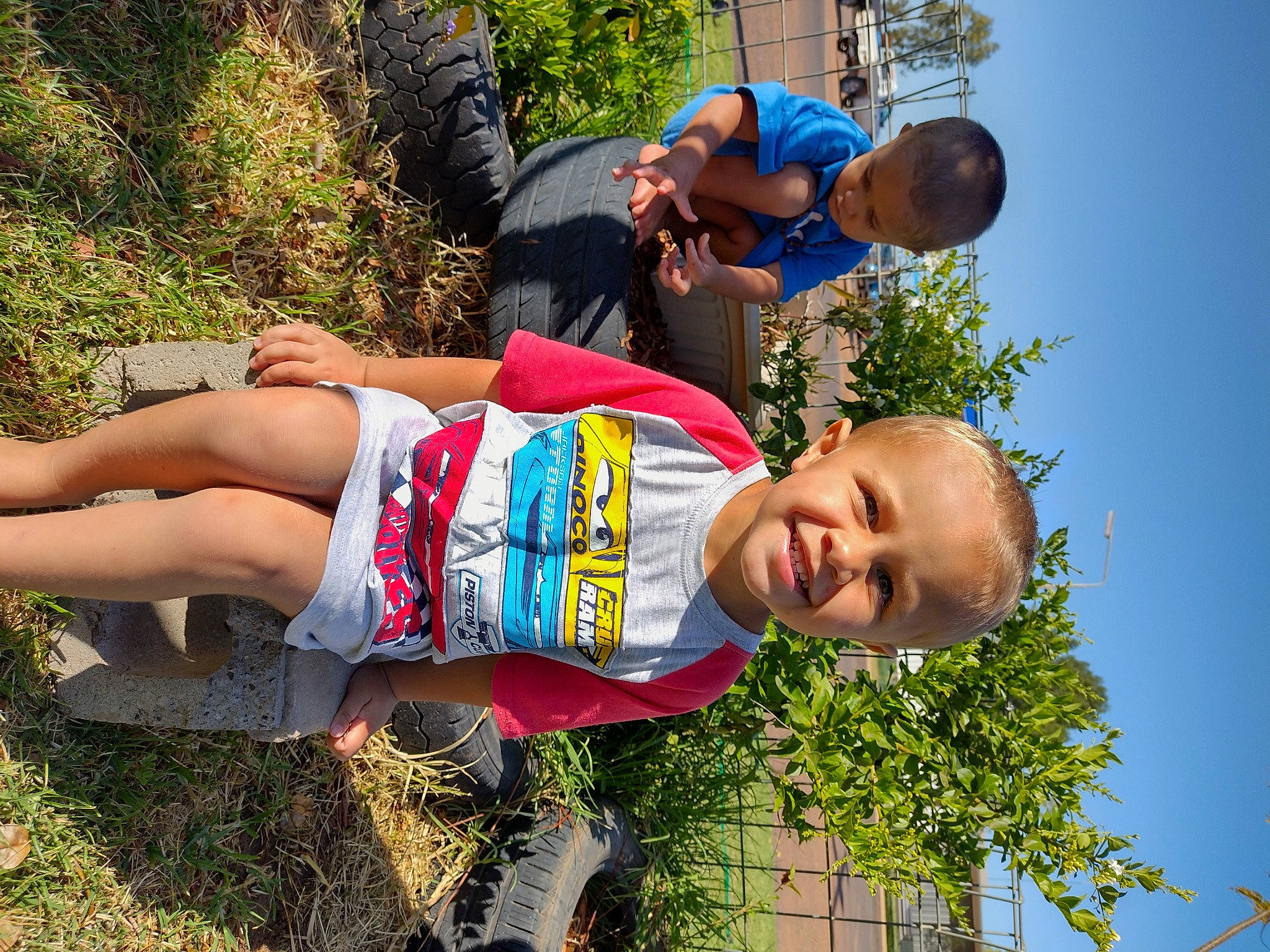Trent joined the competition — help win amazing prizes! arm, child, electric_blue, fun, grass, happy, hat, human_leg, joy, leisure, people_in_nature, person, plant, recreation, shorts, sky, smile, t_shirt, thigh, tree