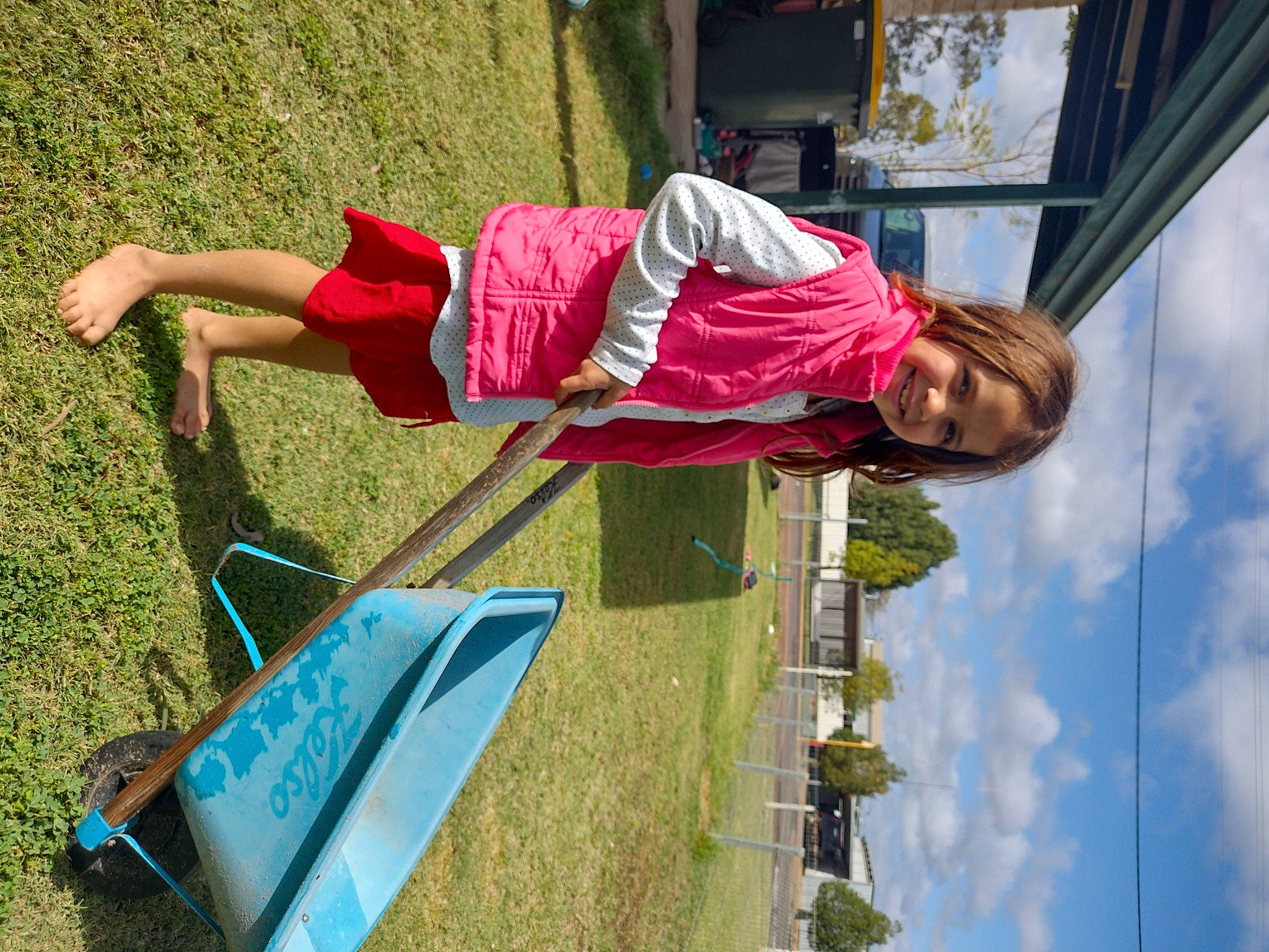 Charley joined the competition — help win amazing prizes! cloud, fun, grass, joy, leisure, magenta, outdoor_play_equipment, people_in_nature, person, plant, play, recreation, sky, smile, soil, toddler, tree