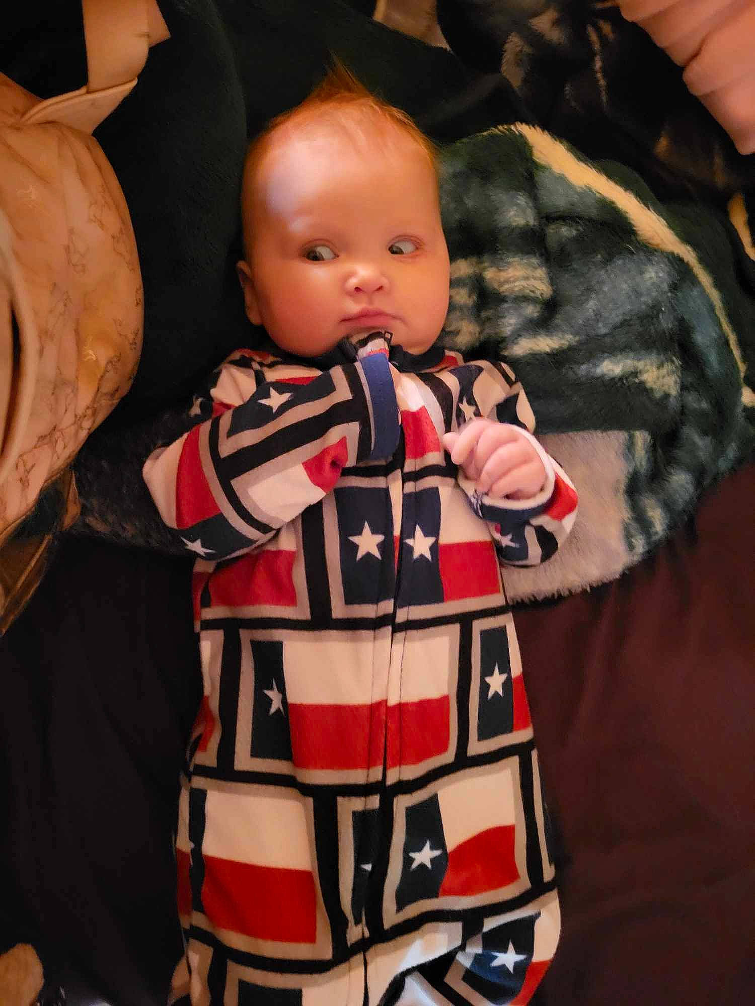 Avery is registered to the contest to win money with this photo: baby, baby_products, baby_toddler_clothing, carmine, cheek, child, collar, costume, fashion_design, formal_wear, fur, military_camouflage, pattern, peach, person, personal_protective_equipment, room, sleeve, t_shirt, toddler