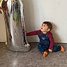 Lucyanno participe au concours pour gagner de l'argent avec cette photo : balloon, celebration, child, curious, denim, floor, foil_balloon, hand, indoor, looking_up, number_one, orange_socks, overalls, party, portrait, reflection, sitting, striped_shirt, toddler, wall