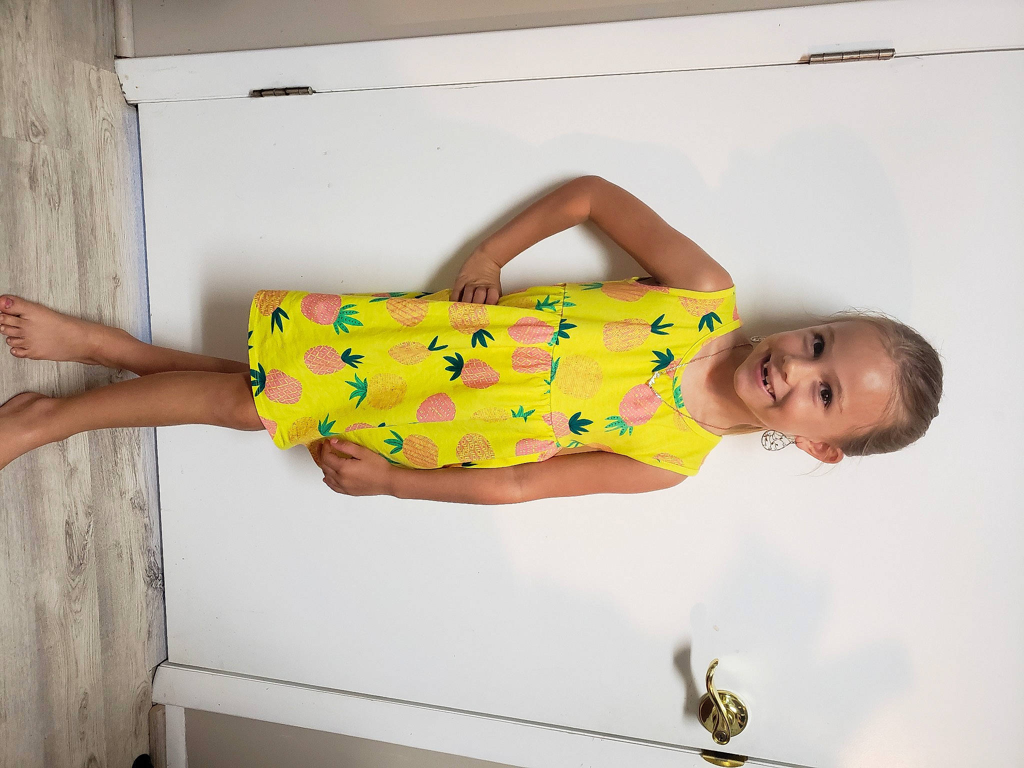 Sadie joined the competition — help win amazing prizes! comfort, day_dress, dress, elbow, fashion_design, fun, happy, human_body, human_leg, joy, knee, leg, magenta, pattern, person, rectangle, sandal, smile, standing, thigh