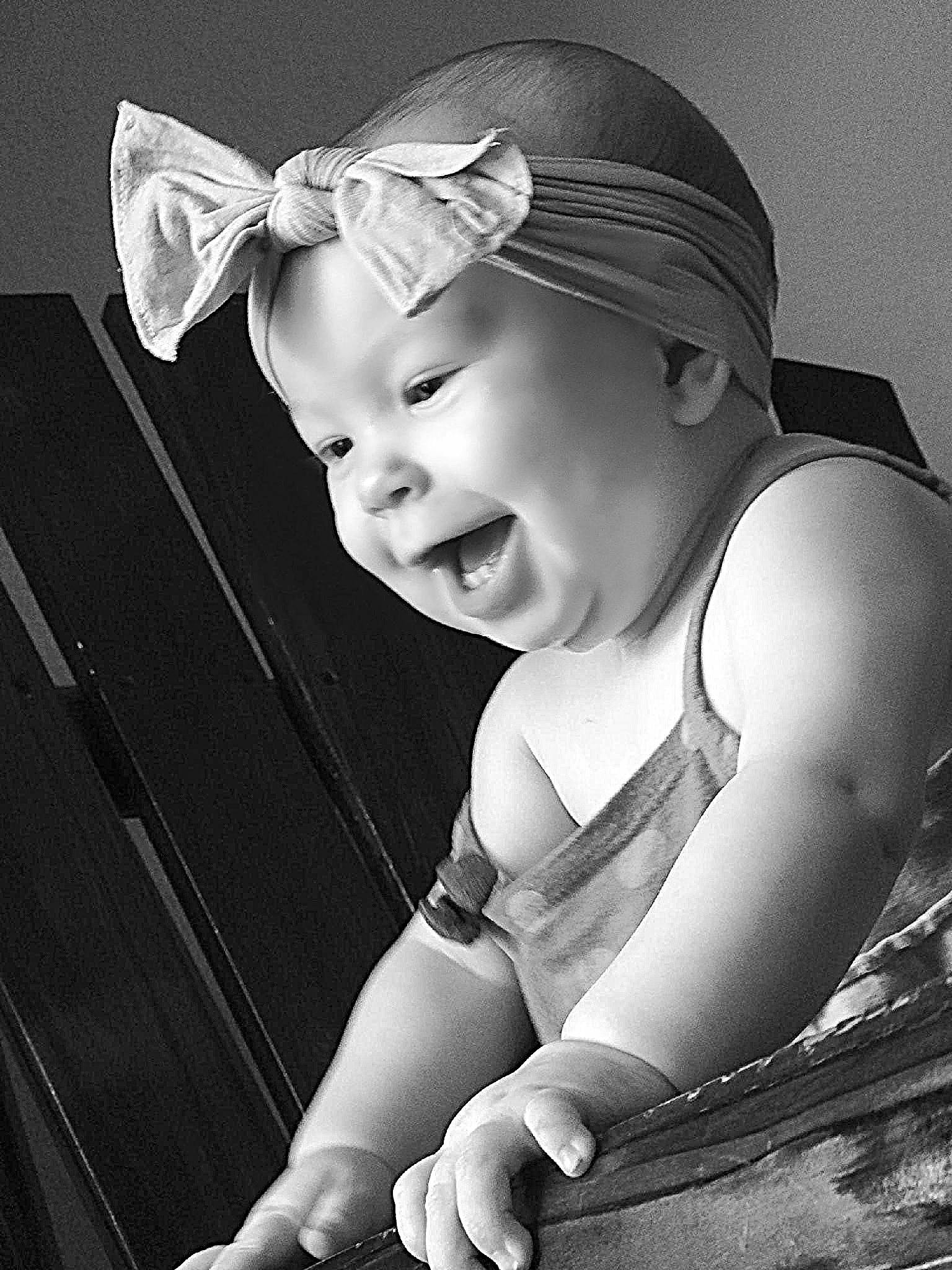 Heidi joined the competition — help win amazing prizes! arm, baby, baby_toddler_clothing, black, black_and_white, cap, eyebrow, flash_photography, hairstyle, hand, happy, iris, organ, person, photograph, skin, smile, standing, style, toddler
