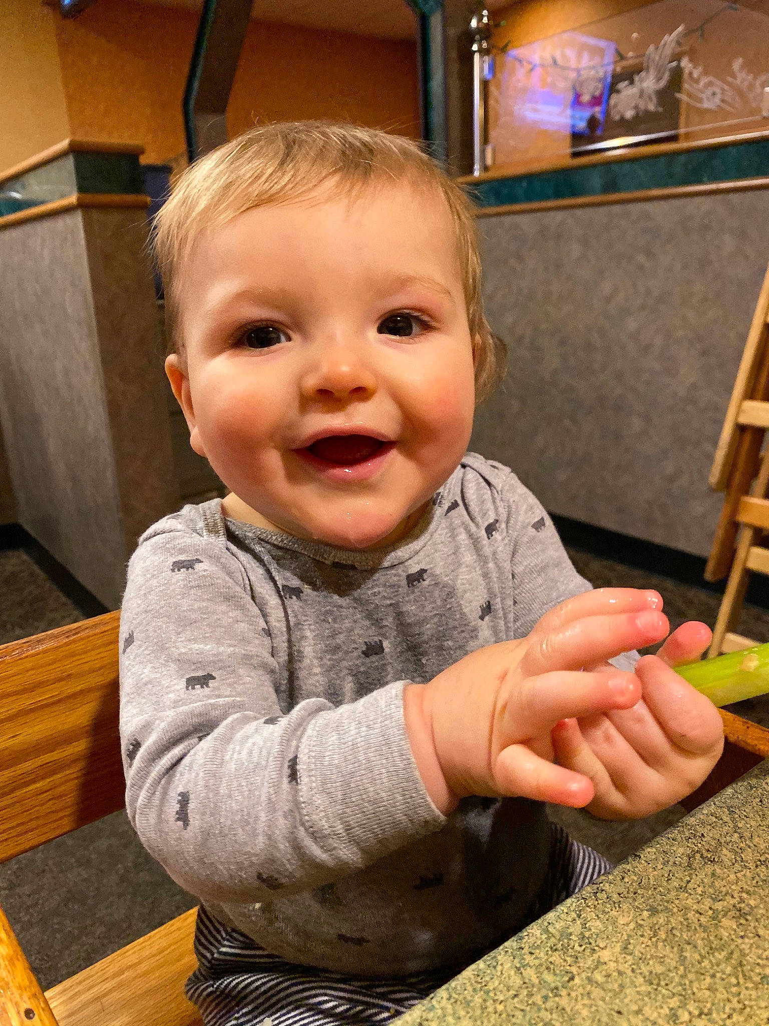 Jett is registered to the contest to win money with this photo: baby, cheek, child, chin, face, facial_expression, finger, fun, hand, head, nose, person, play, sitting, skin, smile, thumb, toddler, tooth, vacation