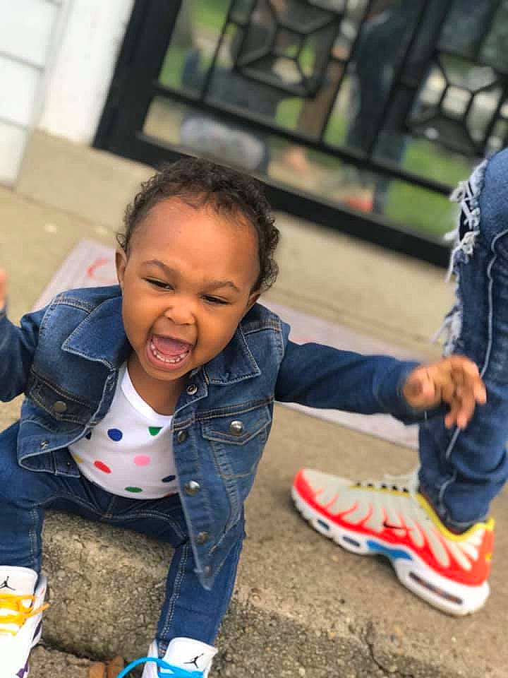 Amirah joined the competition — help win amazing prizes! child, denim, fun, jeans, person, play, shoe, smile, toddler