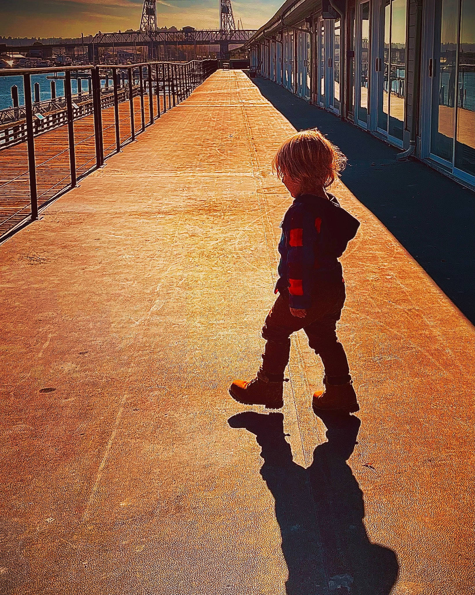 Paxton joined the competition — help win amazing prizes! asphalt, child, evening, fence, flooring, fun, human_leg, line, metal, pedestrian, people_in_nature, person, road, road_surface, shadow, sidewalk, sky, symmetry, tints_and_shades, toddler