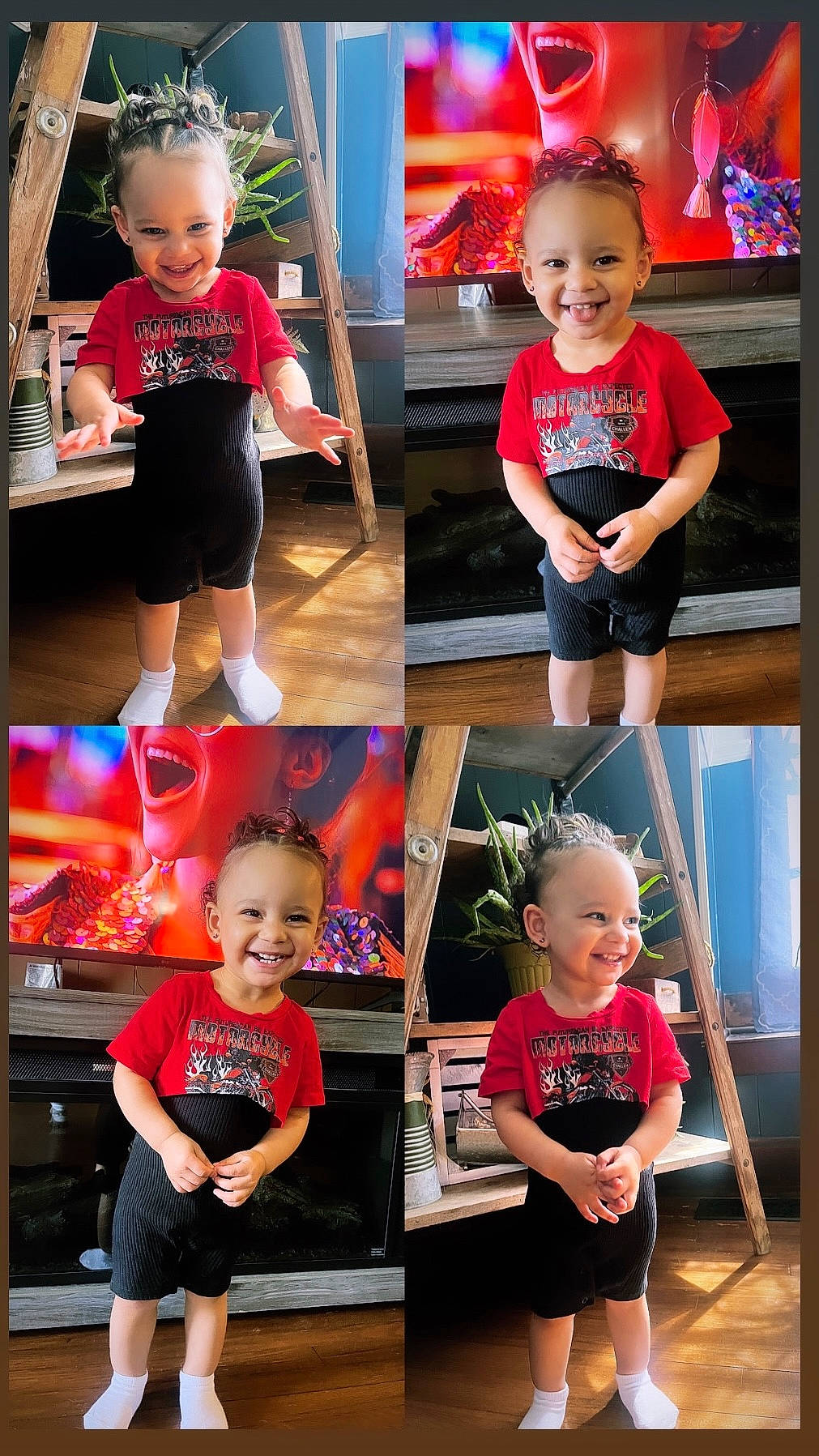 Aniyah joined the competition — help win amazing prizes! arm, black, blue, clothing, eye, face, facial_expression, fashion, head, human, joy, muscle, person, photograph, product, red, shorts, sleeve, smile, standing