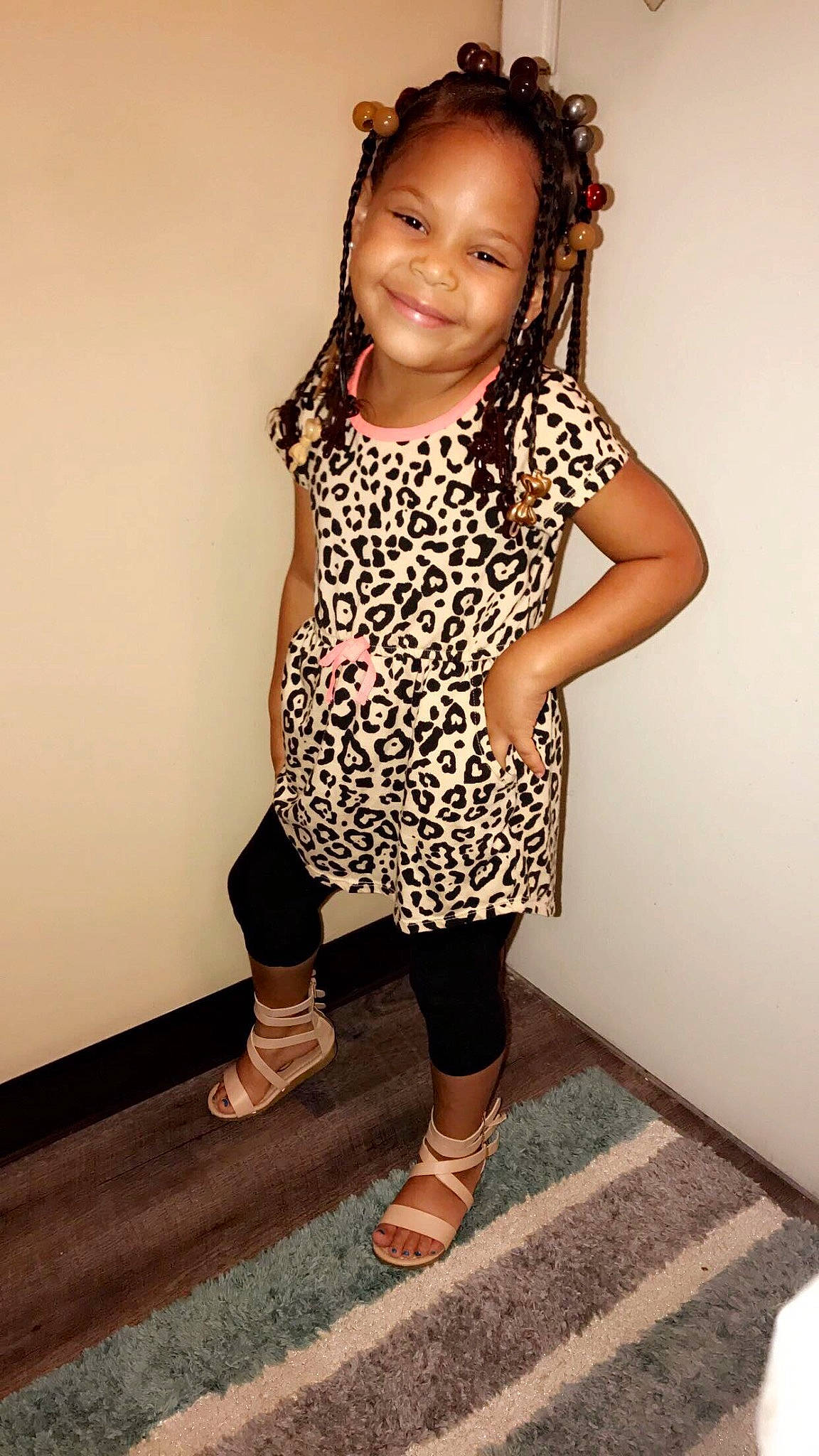 A'Brielle joined the competition — help win amazing prizes! child, child_model, clothing, dress, joy, knee, leggings, pattern, person, shoe, shoulder, toddler