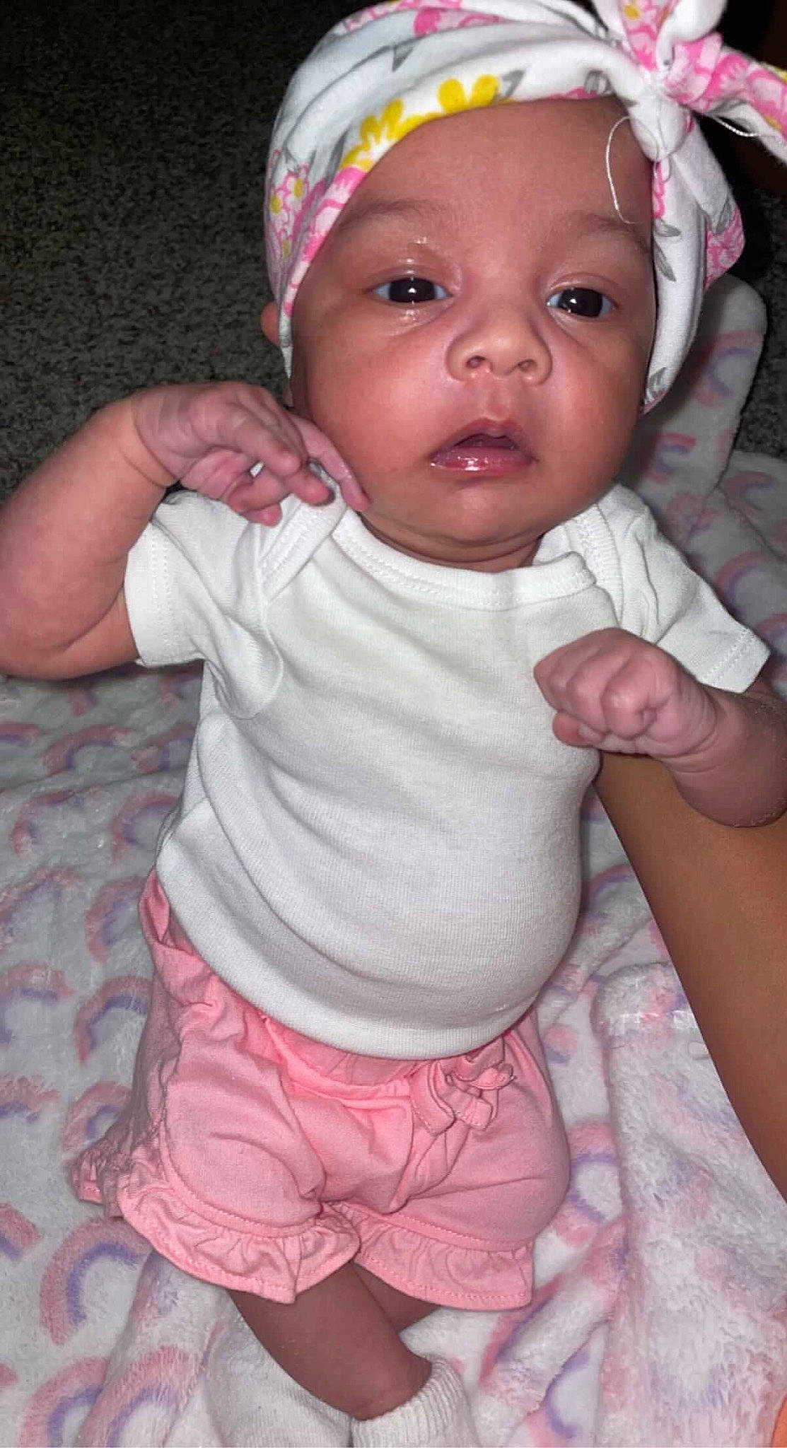 Aurelia joined the competition — help win amazing prizes! baby, baby_toddler_clothing, cap, cheek, child, chin, eye, finger, head, headwear, human, iris, lip, mouth, nose, person, pink, skin, sleeve, textile