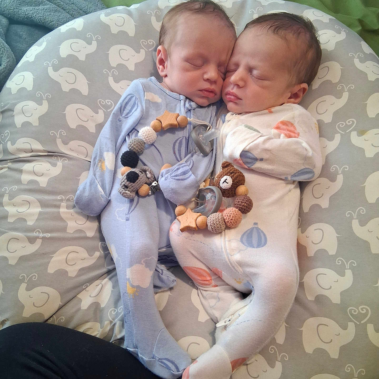 Hunter And Logan joined the competition — help win amazing prizes! newborn, twins, baby, sleeping, infant, portrait, cuddling, onesies, pacifier, teething_toy, nursing_pillow, elephant_pattern, indoors, bed, blanket, cozy, peaceful, family, close_up, photography