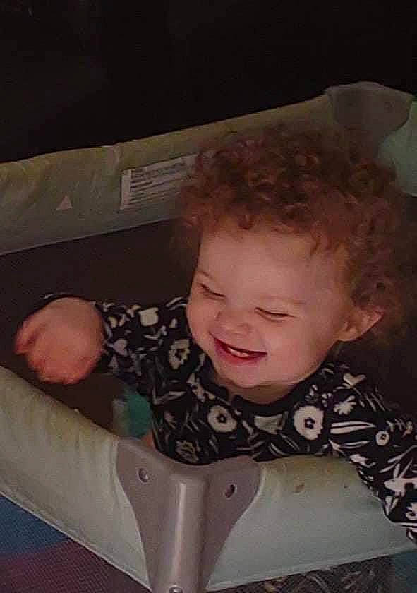 Aubrie joined the competition — help win amazing prizes! baby, baby_products, baby_toddler_clothing, chair, cheek, child, comfort, fun, happy, human_body, iris, joy, mouth, pattern, person, room, sitting, smile, toddler