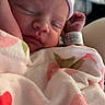 newborn, baby, sleeping, blanket, hat, hospital_band, infant, closeup, peaceful, soft, cute, face, hand, skin, rest, indoors, portrait, child, newborn_baby, wrapped