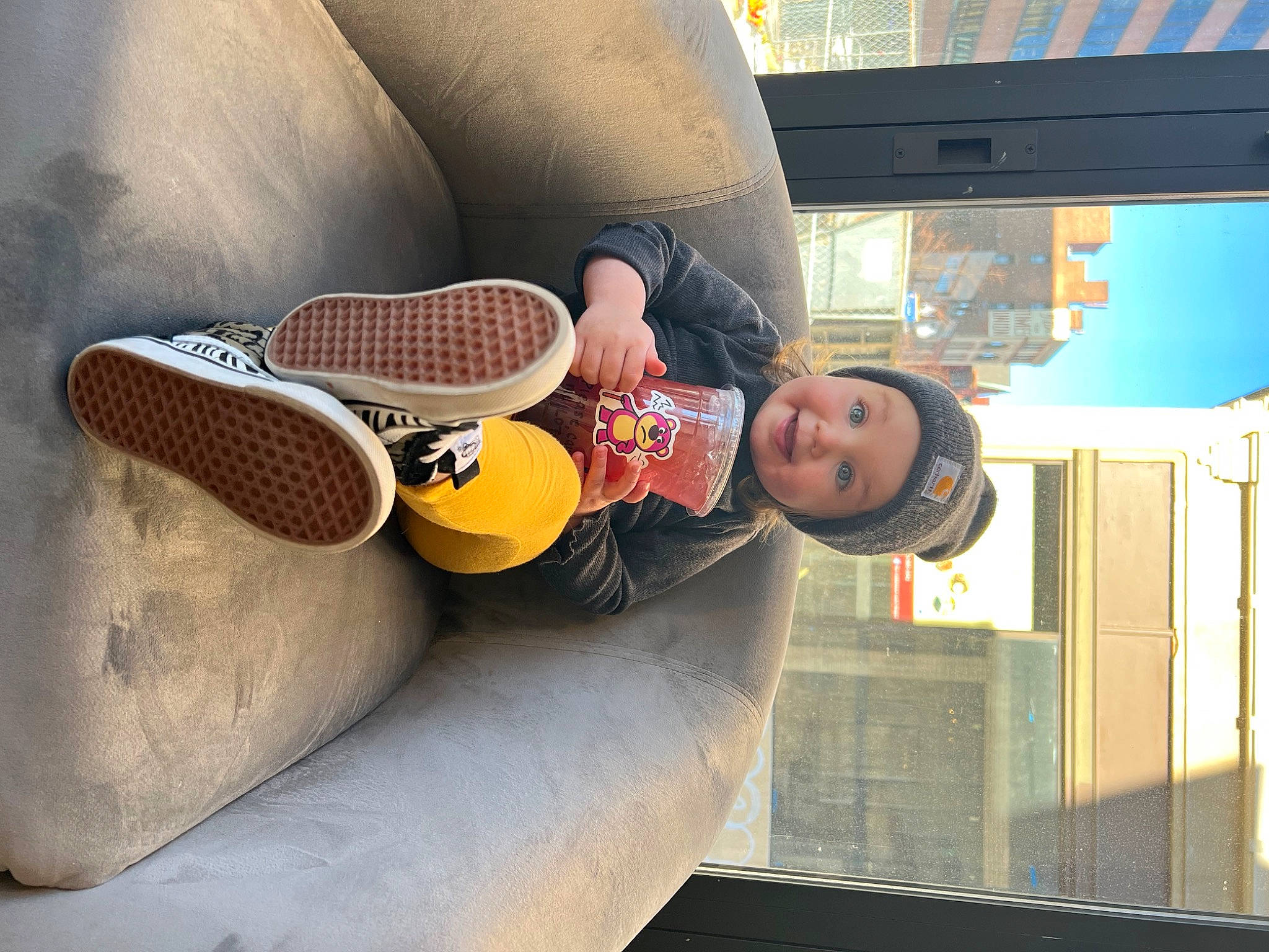 Addison joined the competition — help win amazing prizes! automotive_design, cap, comfort, couch, elbow, eyewear, fun, games, hat, headgear, headwear, human_leg, leisure, person, personal_protective_equipment, propeller, recreation, room, sitting, sun_hat