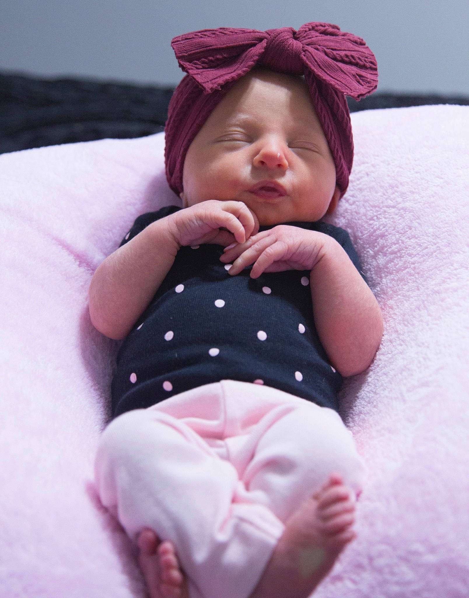Ellianna is registered to the contest to win money with this photo: baby, baby_toddler_clothing, beauty, cap, cheek, child, collar, comfort, face, happy, linens, lip, magenta, person, pink, purple, skin, sleeve, textile, toddler