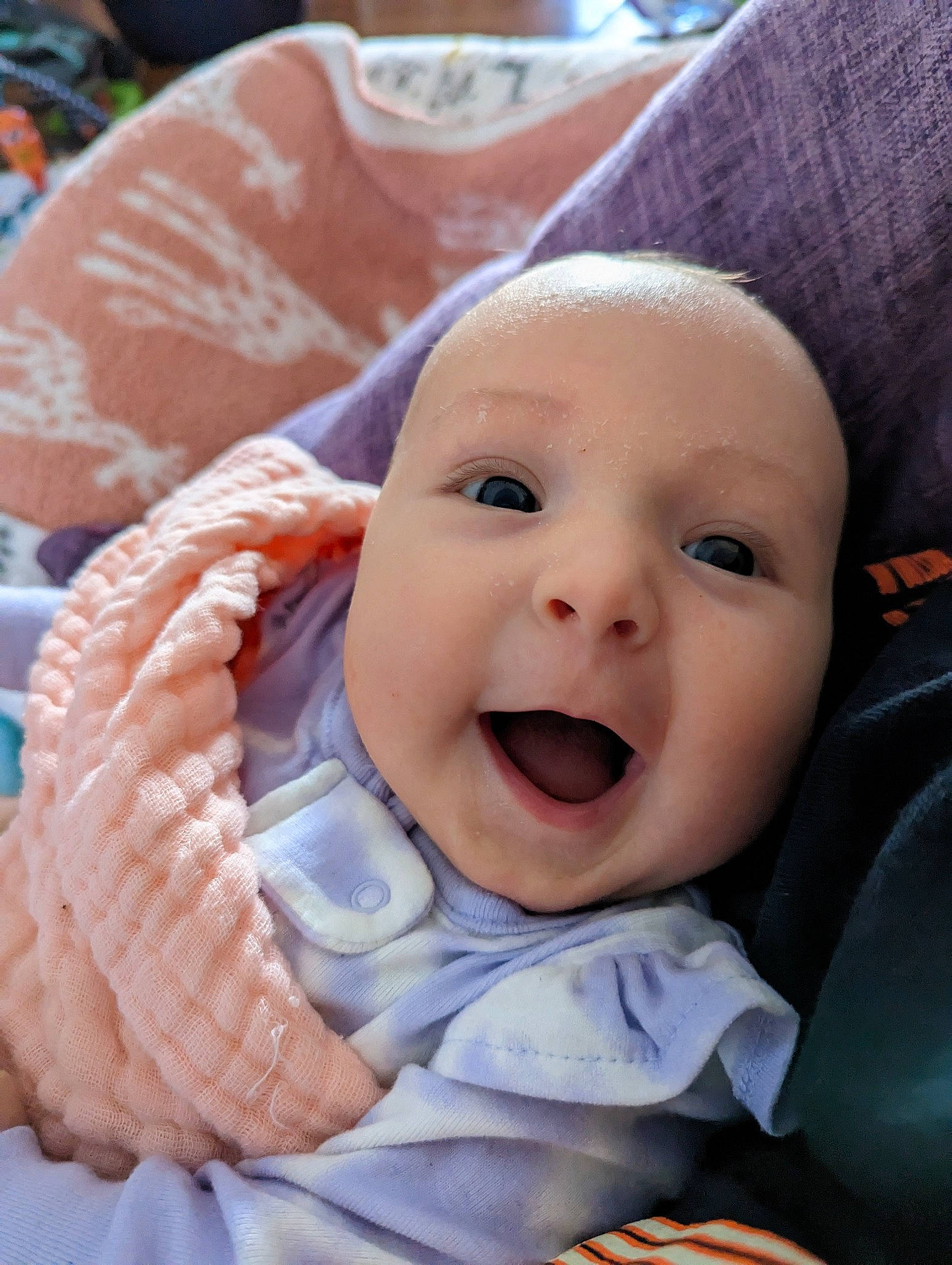 Evie joined the competition — help win amazing prizes! baby, baby_laughing, baby_toddler_clothing, cheek, chin, comfort, eye, face, happy, head, headgear, headwear, iris, lip, mouth, nose, person, pink, skin, smile