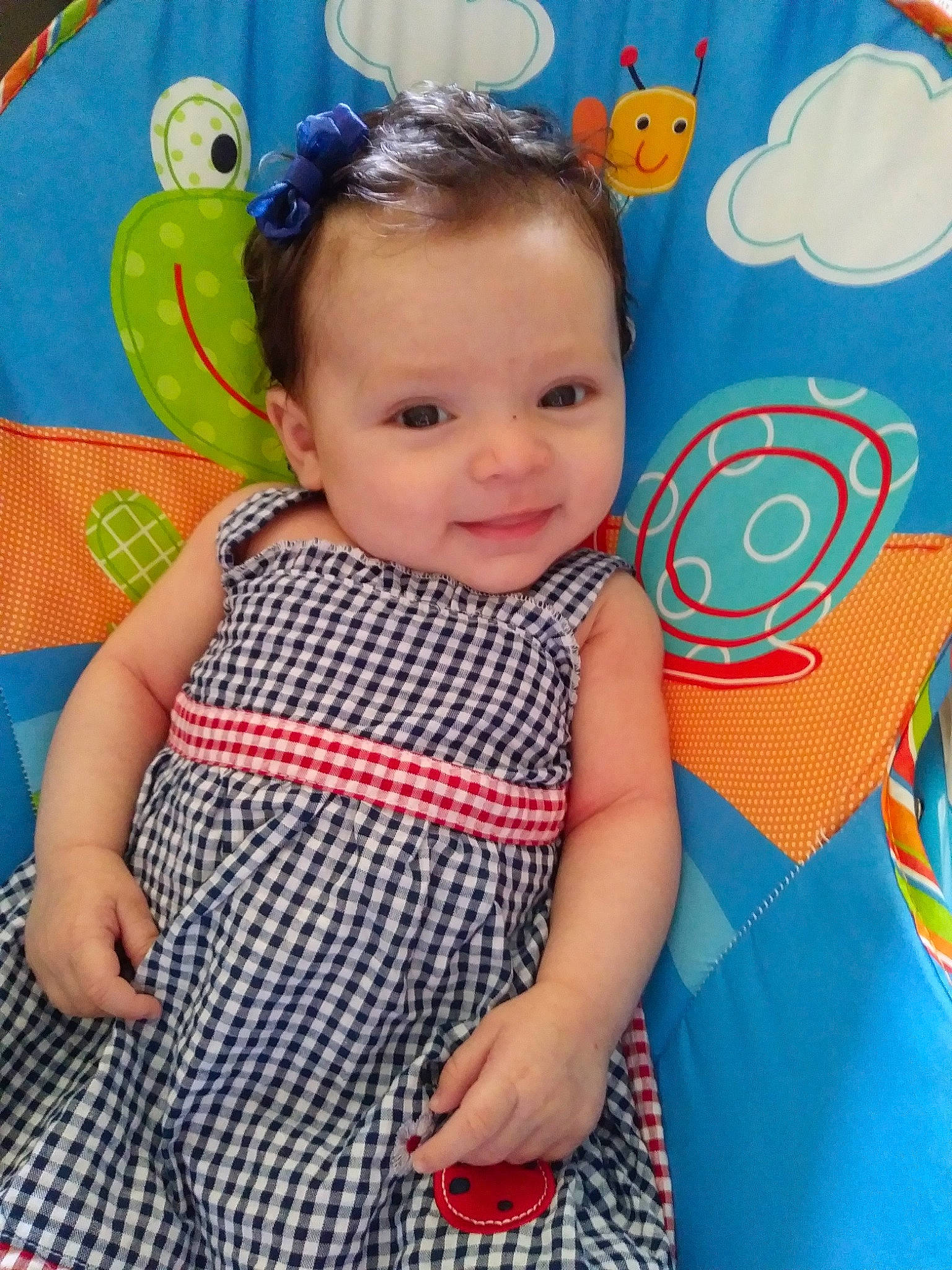 Ela joined the competition — help win amazing prizes! baby, baby_products, baby_toddler_clothing, child, pattern, person, play, product, smile, toddler