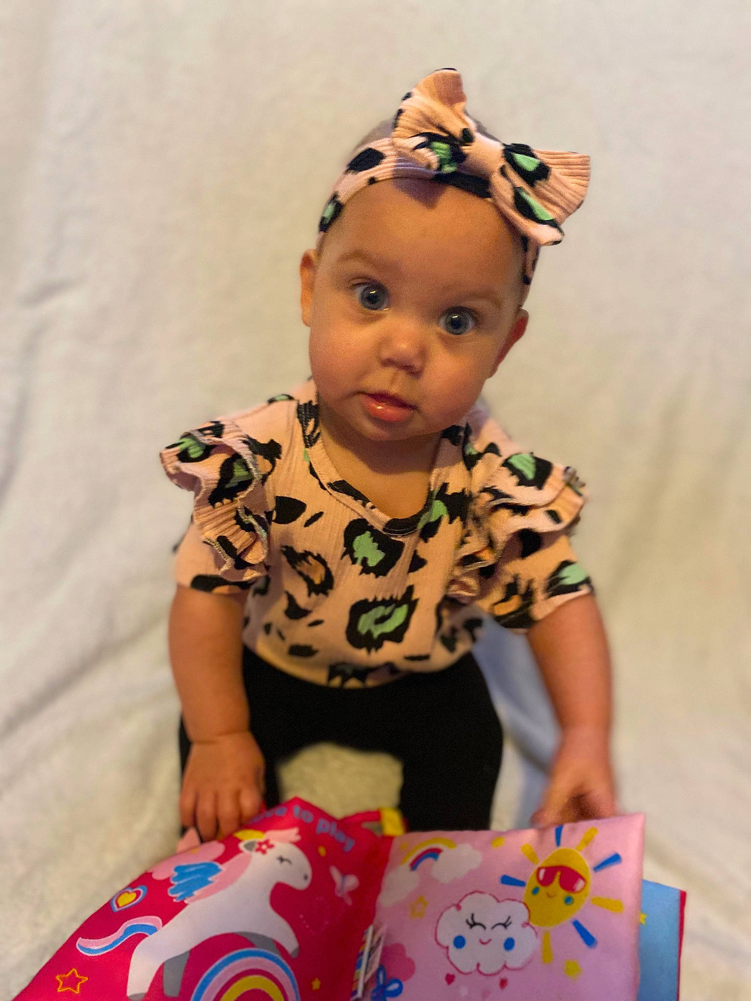 Oaklynn joined the competition — help win amazing prizes! baby, baby_toddler_clothing, baby_toys, cheek, child, fun, happy, headband, headpiece, jewellery, linens, necklace, pattern, person, pink, play, room, sitting, sleeve, t_shirt