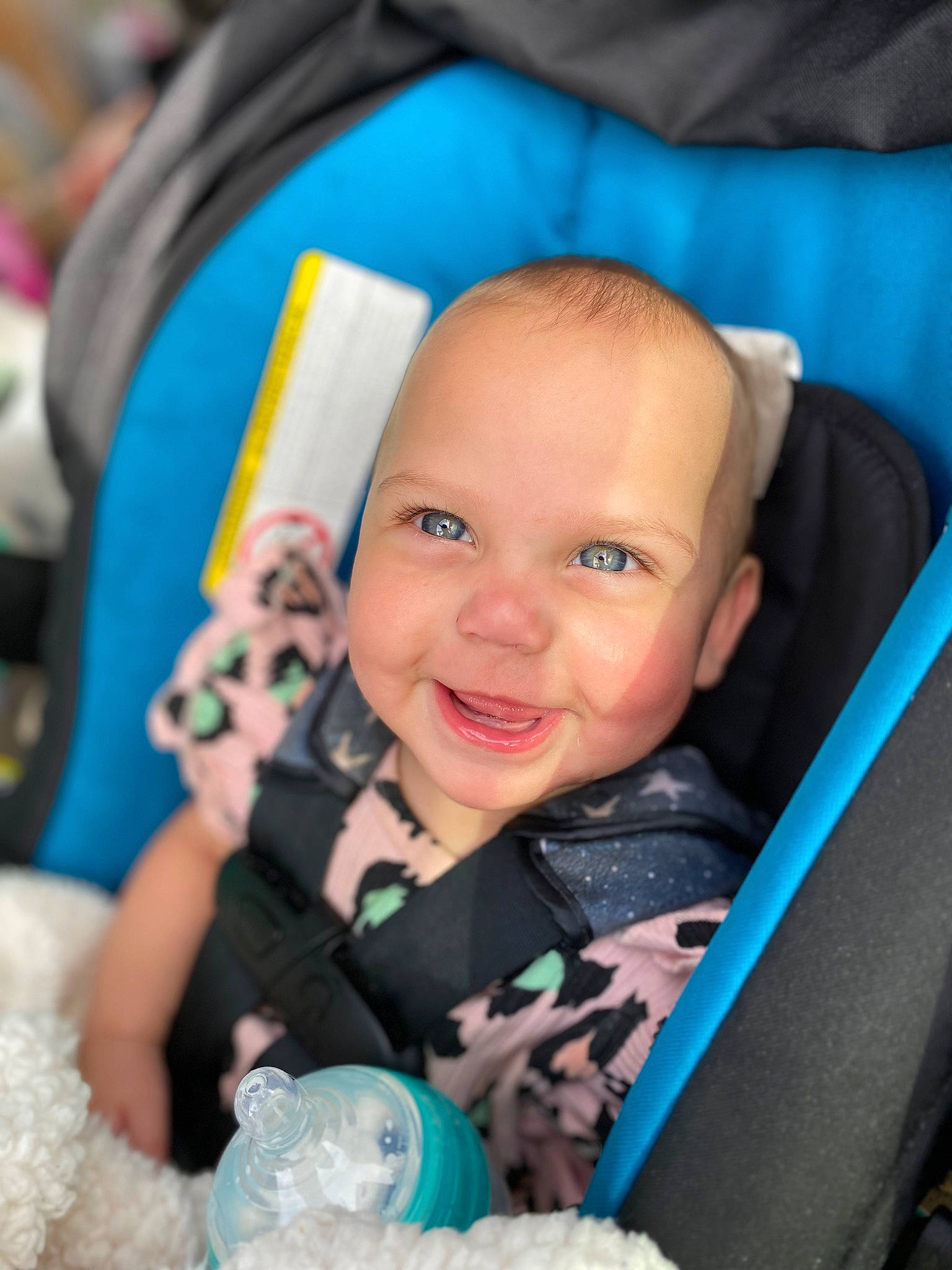Oaklynn joined the competition — help win amazing prizes! aqua, azure, baby, baby_carriage, baby_products, blue, car_seat, child, comfort, electric_blue, event, fun, happy, joy, leisure, person, product, seat_belt, sitting, skin