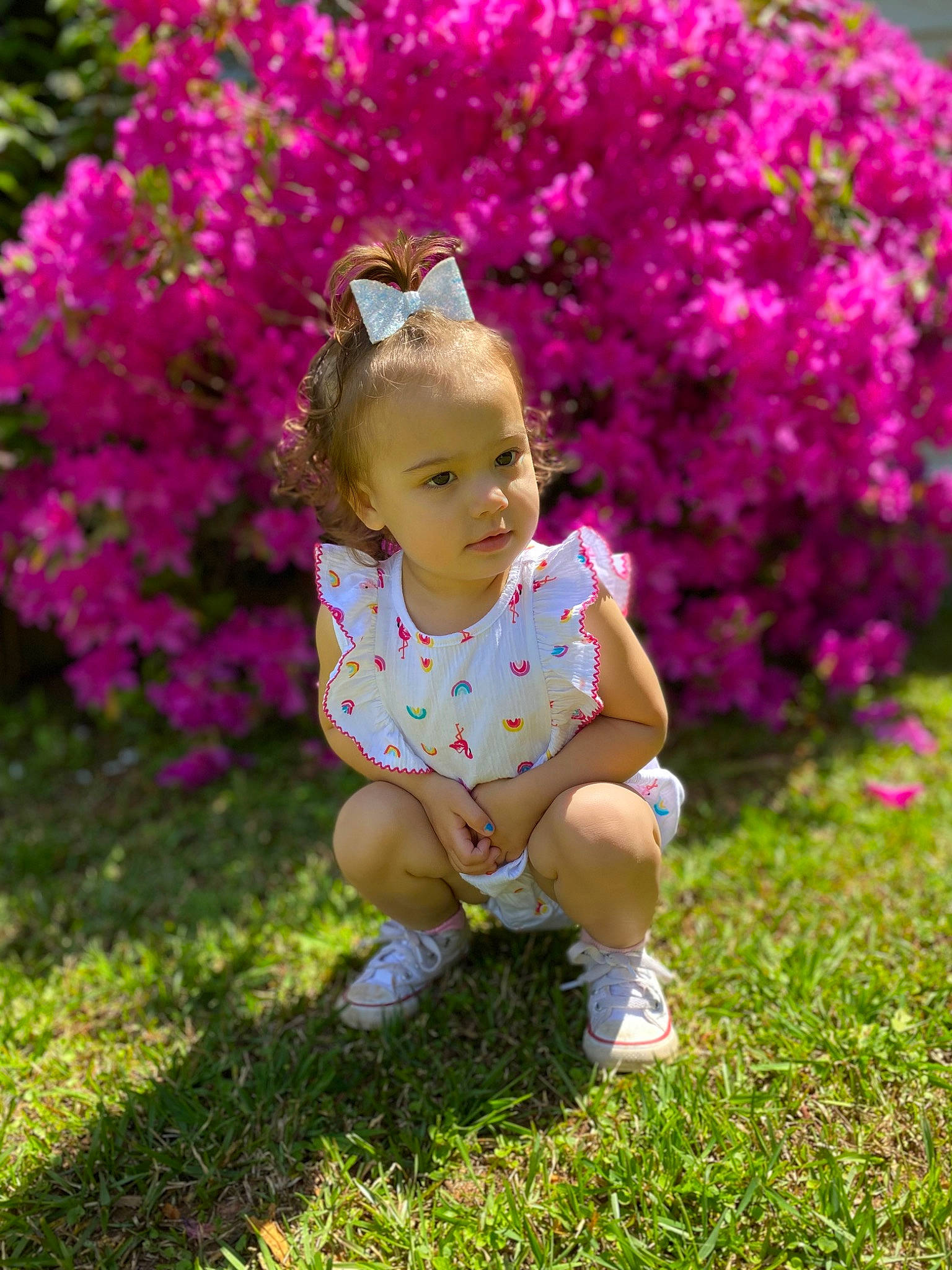 Kali joined the competition — help win amazing prizes! baby, baby_toddler_clothing, face, fawn, flower, grass, hair, happy, head, leg, leisure, magenta, mammal, people_in_nature, person, petal, pink, plant, sunglasses, toddler