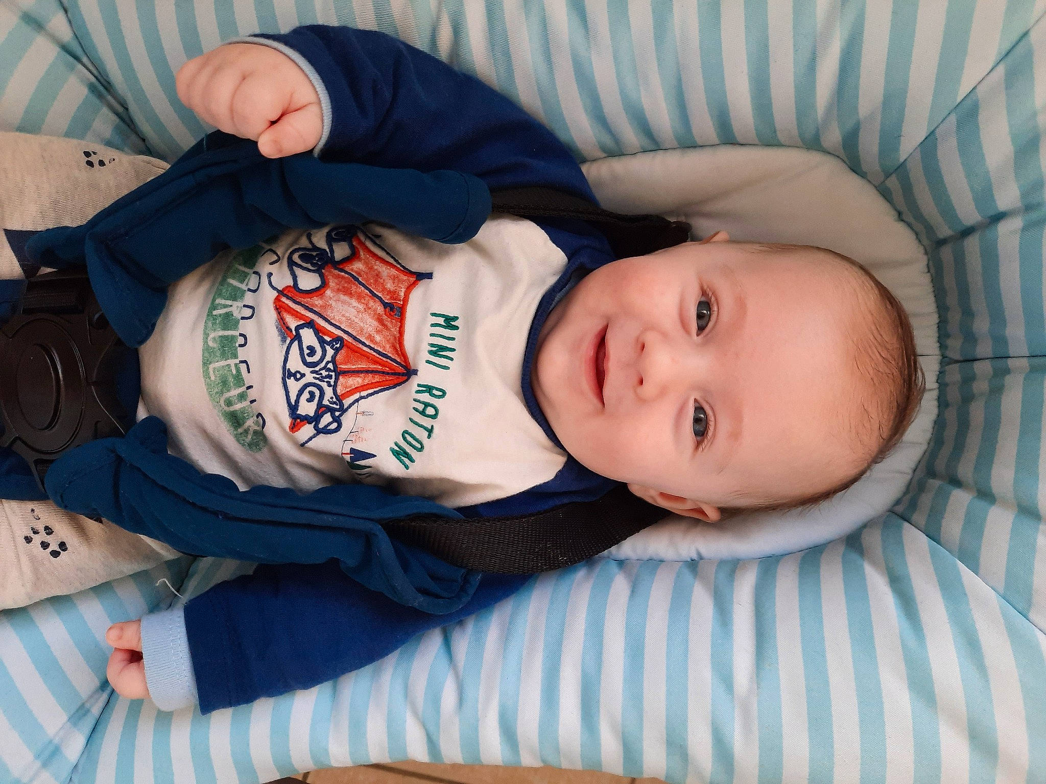Lilio participe au concours pour gagner de l'argent avec cette photo : baby, baby_products, baby_toddler_clothing, blue, child, comfort, elbow, electric_blue, facial_expression, headgear, human_body, pattern, person, product, sitting, sleeve, smile, toddler, tree, wrist