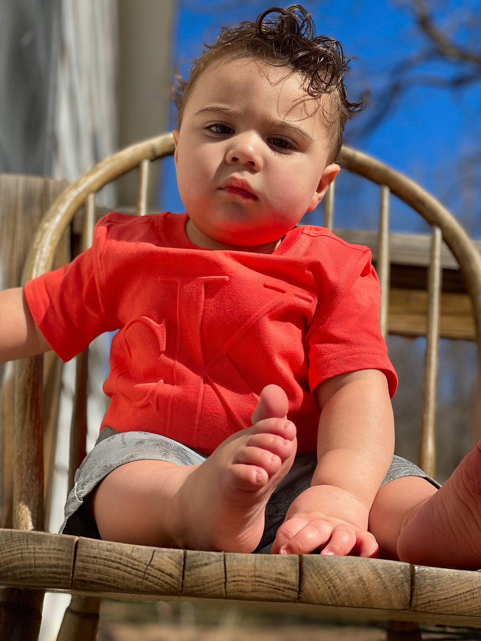 Rhyley joined the competition — help win amazing prizes! baby_toddler_clothing, cheek, child, chin, comfort, eye, facial_expression, finger, fun, grass, happy, leisure, person, recreation, skin, sky, sleeve, summer, thigh, toddler
