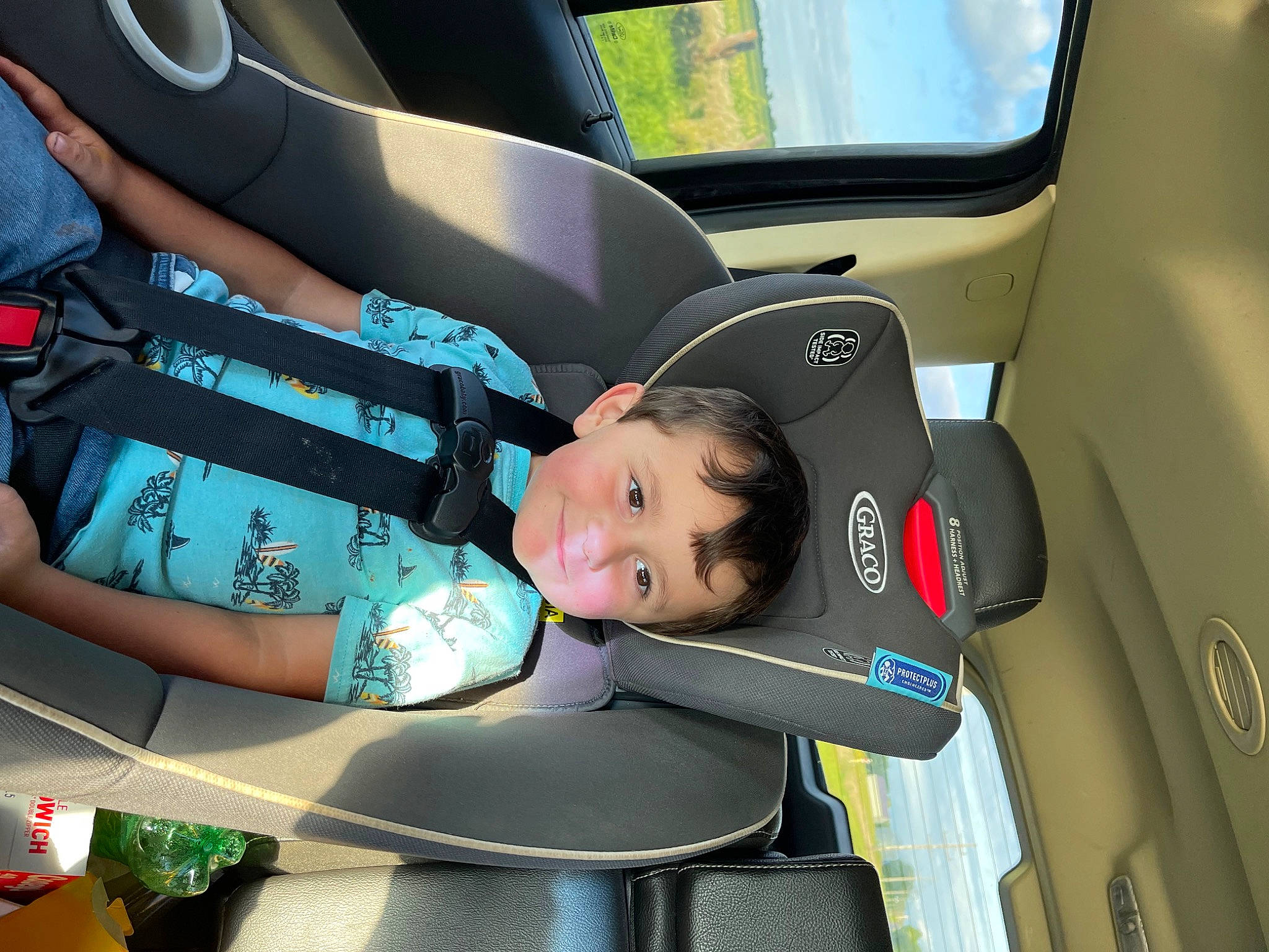 Harrison joined the competition — help win amazing prizes! auto_part, automotive_design, automotive_exterior, car, car_seat, car_seat_cover, child, comfort, family_car, head_restraint, joy, luxury_vehicle, motor_vehicle, person, personal_luxury_car, seat_belt, smile, steering_wheel, toddler, vehicle