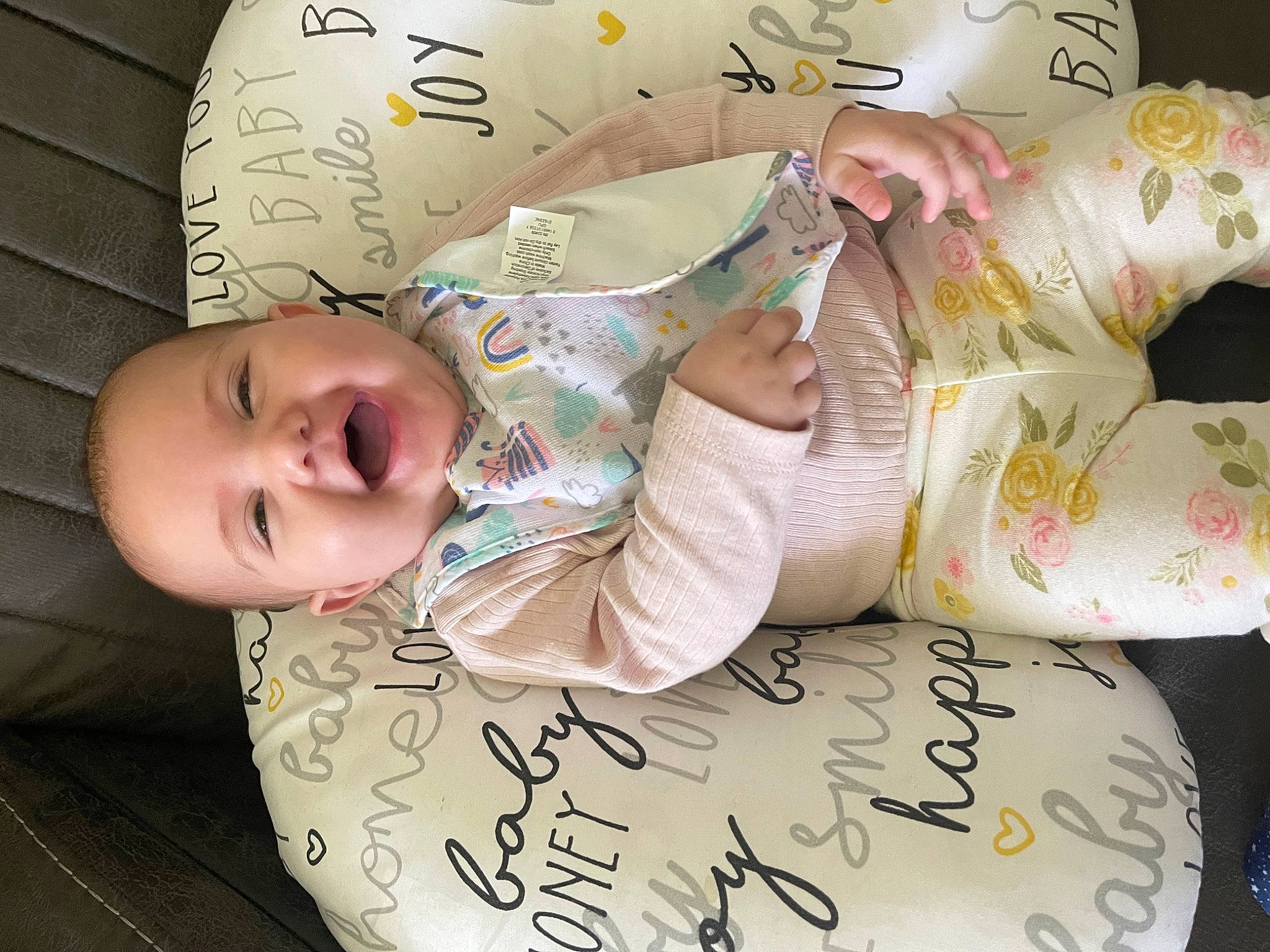 Raelynn joined the competition — help win amazing prizes! baby, baby_products, baby_toddler_clothing, beauty, cheek, child, comfort, facial_expression, handwriting, happy, head, linens, mammal, pattern, person, room, skin, sleeve, textile, toddler