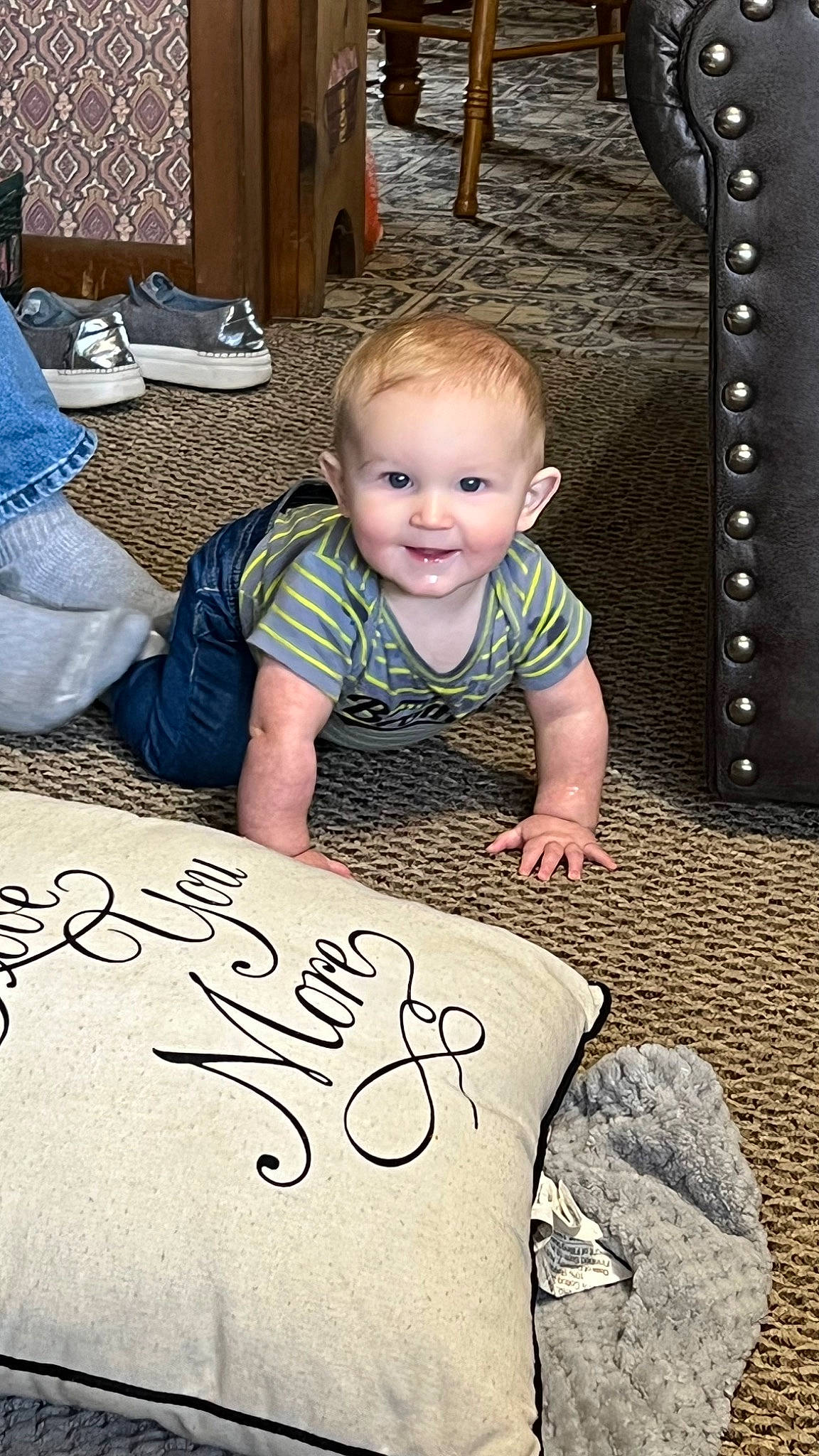 Oliver joined the competition — help win amazing prizes! baby, baby_toddler_clothing, beauty, black, blue, child, eye, facial_expression, flooring, handwriting, happy, joy, people, person, photograph, smile, snapshot, standing, t_shirt, toddler