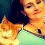 Dewey is registered to the contest to win money with this photo: cat, closeup, cozy, cuddle, face, hair, happy, indoor, jewelry, orange_cat, portrait, relaxed, sleeping_cat, smiling, tank_top, tapestry, tattoo, white_cat, woman, zodiac