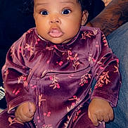 Marlie joined the competition — help win amazing prizes! baby, infant, child, closeup, surprised_eyes, onesie, velvet, floral_pattern, bow, chubby_cheeks, tiny_hands, tattooed_arm, sitting, indoor, portrait, expression_surprised, cute, face, window, blanket