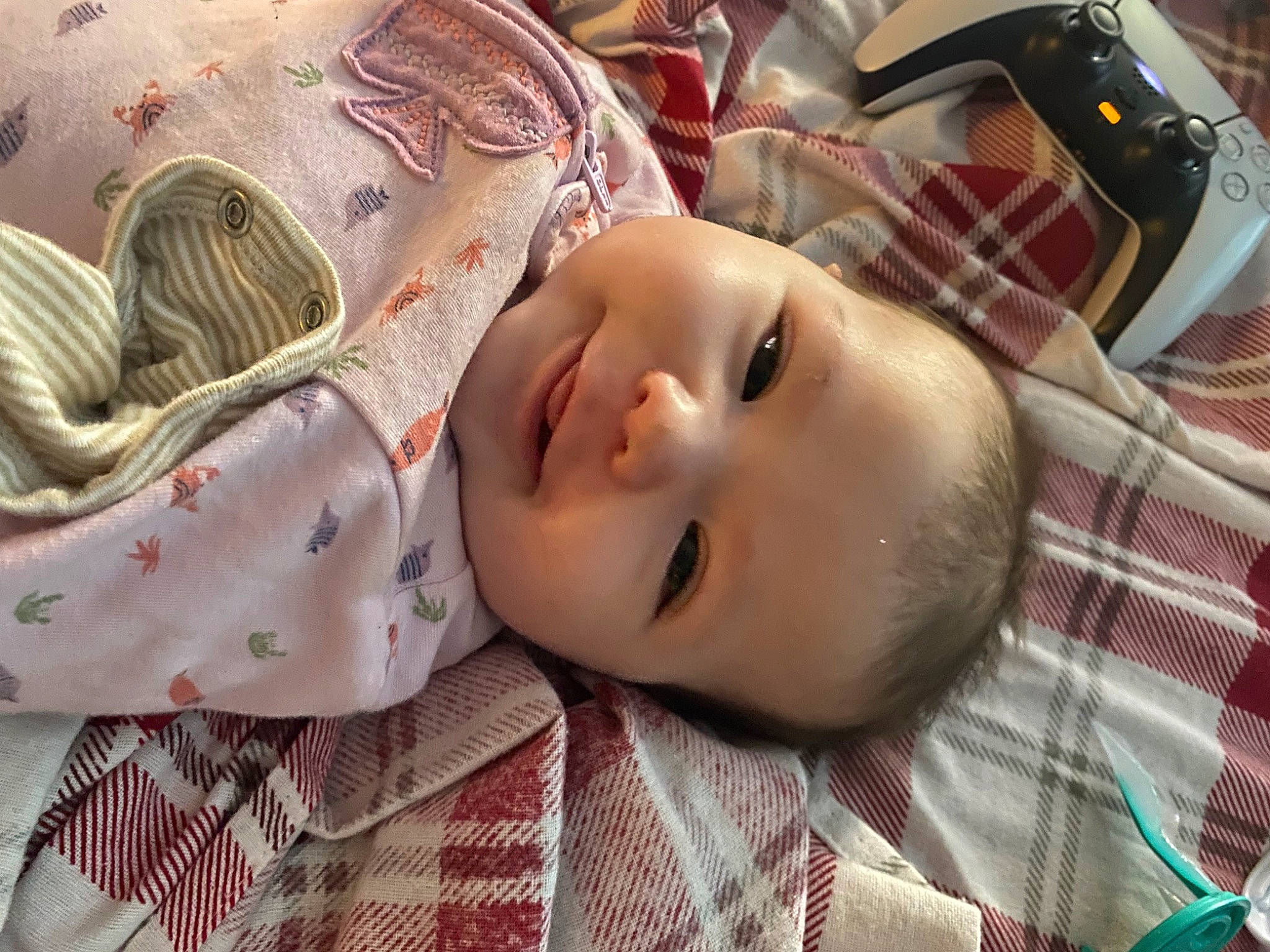 Maryjane is registered to the contest to win money with this photo: baby, baby_toddler_clothing, cheek, child, comfort, design, eye, eyelash, head, iris, linens, nose, pattern, person, plaid, skin, sleeve, tartan, textile, toddler