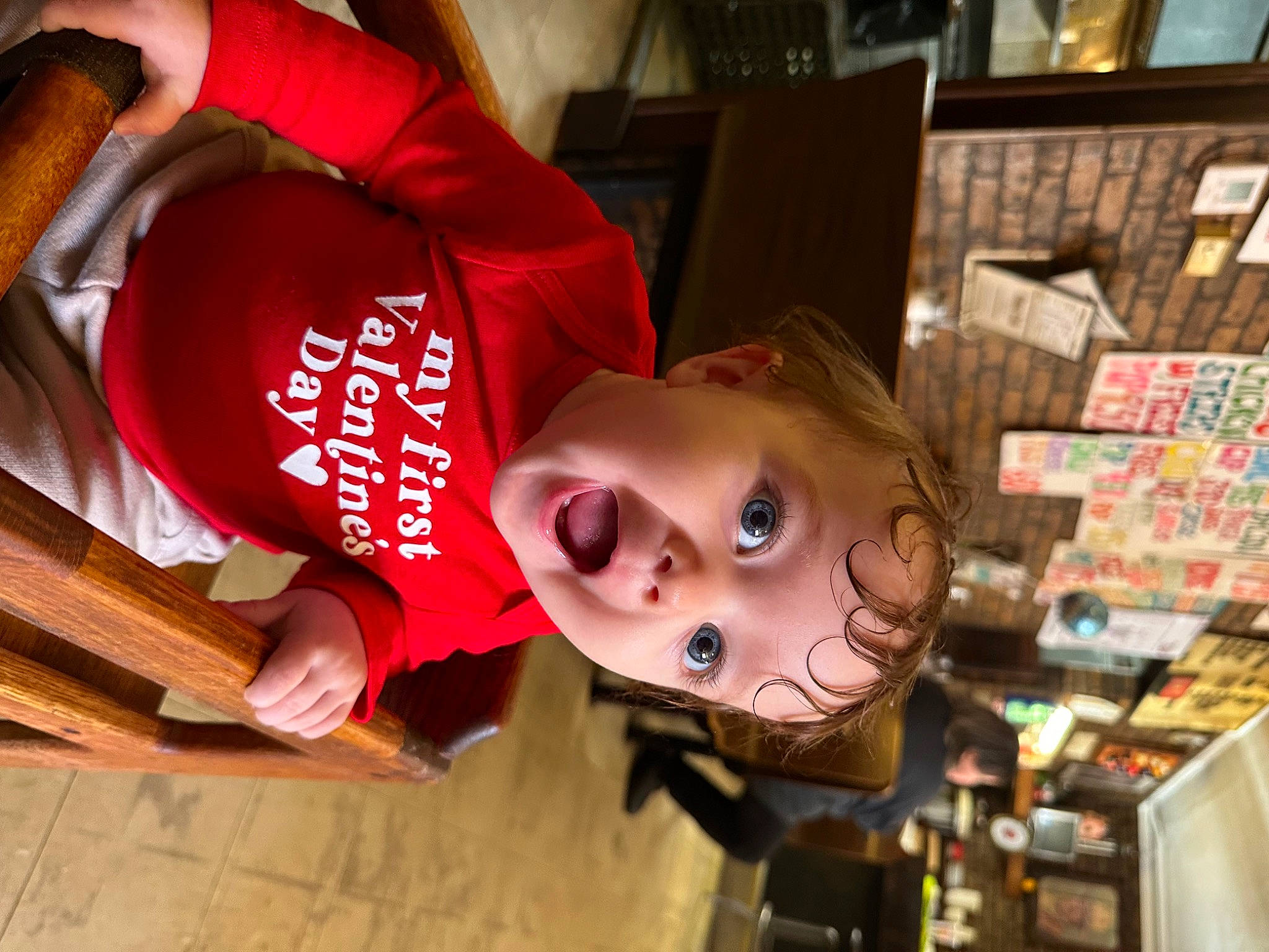 Koda joined the competition — help win amazing prizes! baby, child, flooring, fun, hardwood, hat, headwear, person, room, shelf, smile, sunglasses, surprise, t_shirt, toddler, varnish, wood, wood_stain