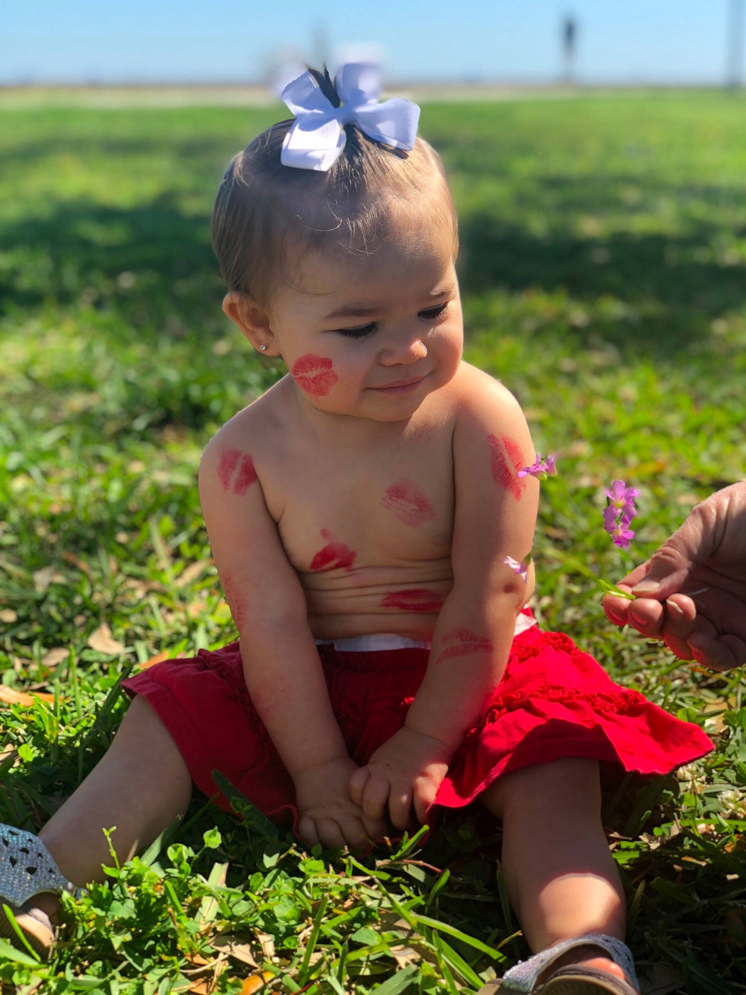 Aubrey is registered to the contest to win money with this photo: baby, child, flower, grass, grass_family, meadow, people_in_nature, person, plant, play, summer, toddler