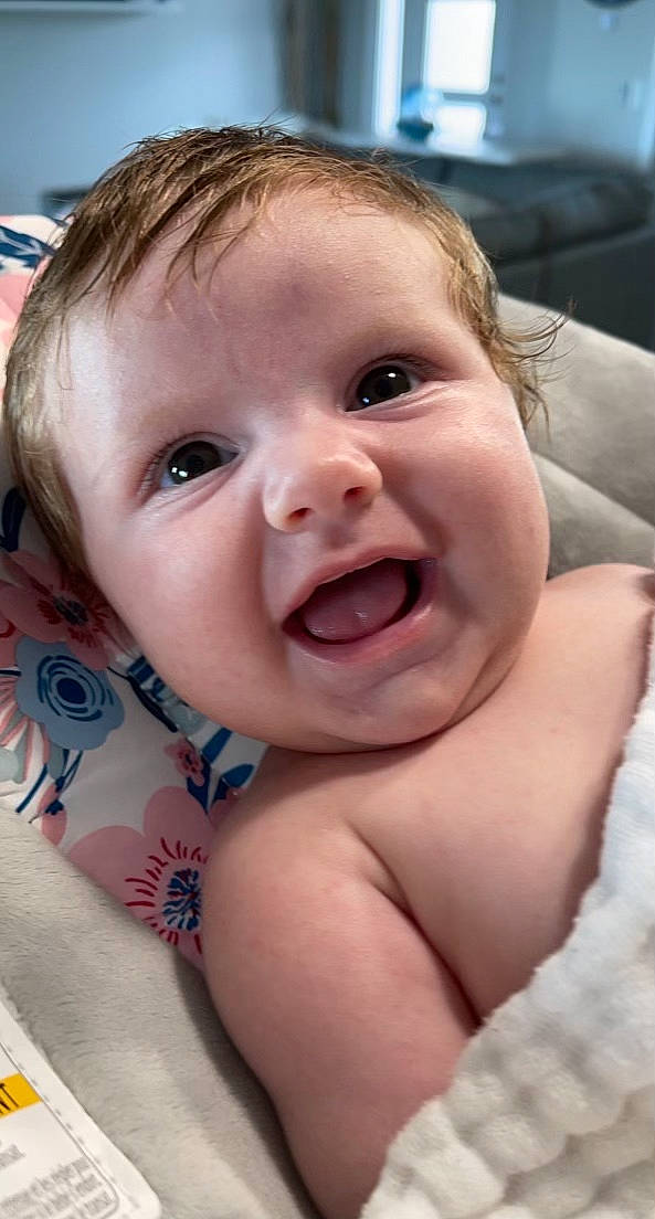 Brooklynn joined the competition — help win amazing prizes! baby, blue, cheek, chin, comfort, eye, eyebrow, eyelash, face, happy, iris, lip, mammal, mouth, muscle, nose, person, skin, smile, toddler
