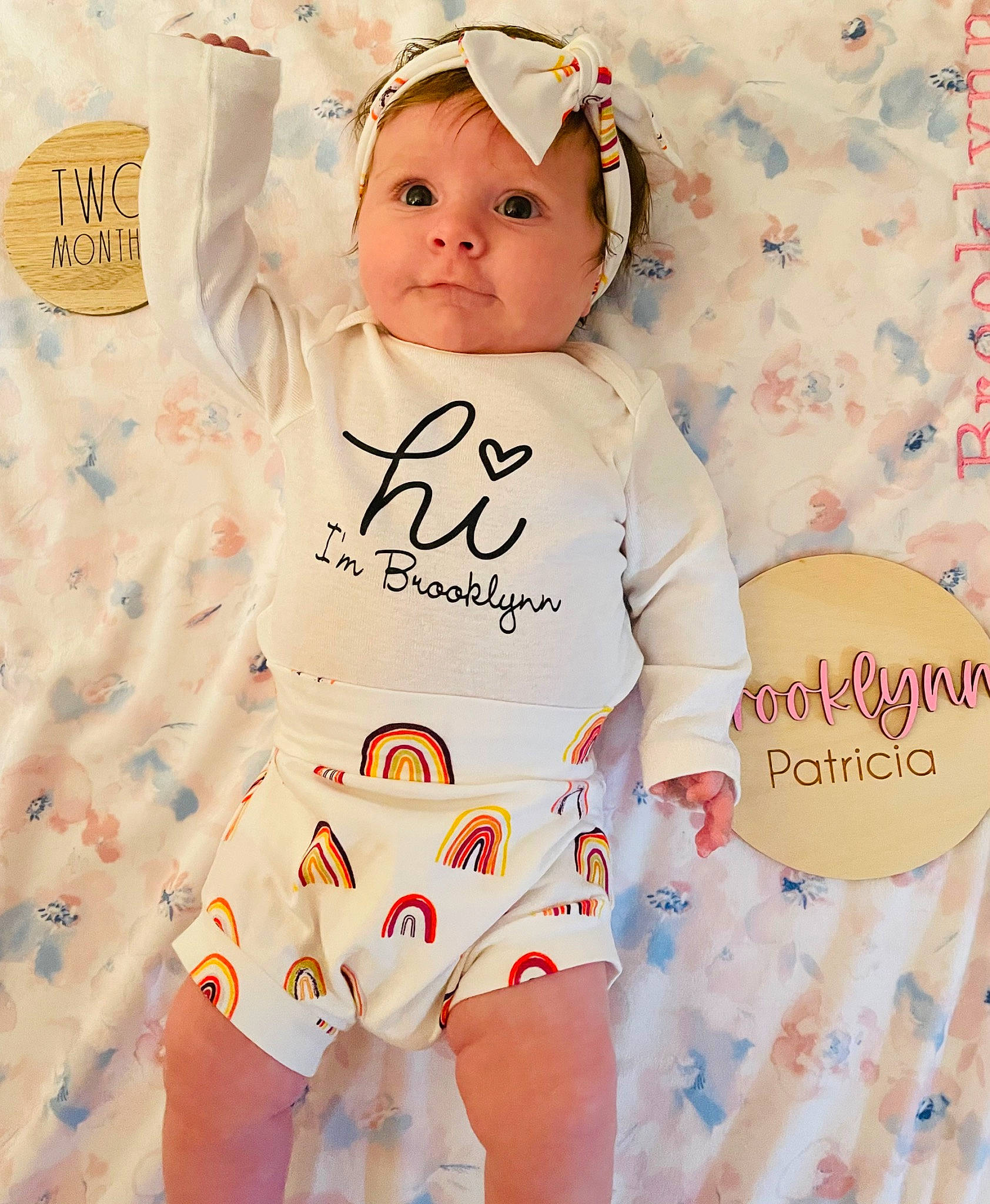Brooklynn is registered to the contest to win money with this photo: baby, baby_products, baby_sleeping, baby_toddler_clothing, beauty, child, font, happy, headwear, human_leg, linens, pattern, person, pink, product, skin, sleeve, t_shirt, textile, thigh