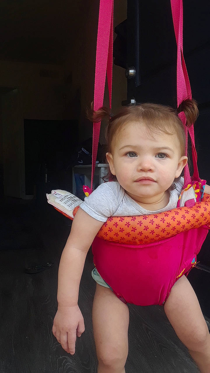 Ellena joined the competition — help win amazing prizes! baby, baby_products, child, fun, magenta, person, pink, product, sitting, skin, swing, toddler