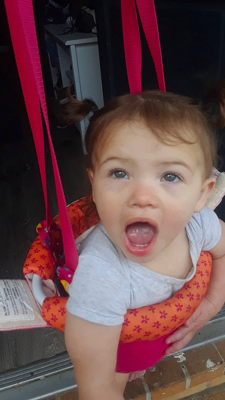 Ellena joined the competition — help win amazing prizes! baby, cheek, child, ear, eye, face, facial_expression, food, fun, head, iris, lip, mouth, nose, person, pink, skin, smile, surprise, toddler