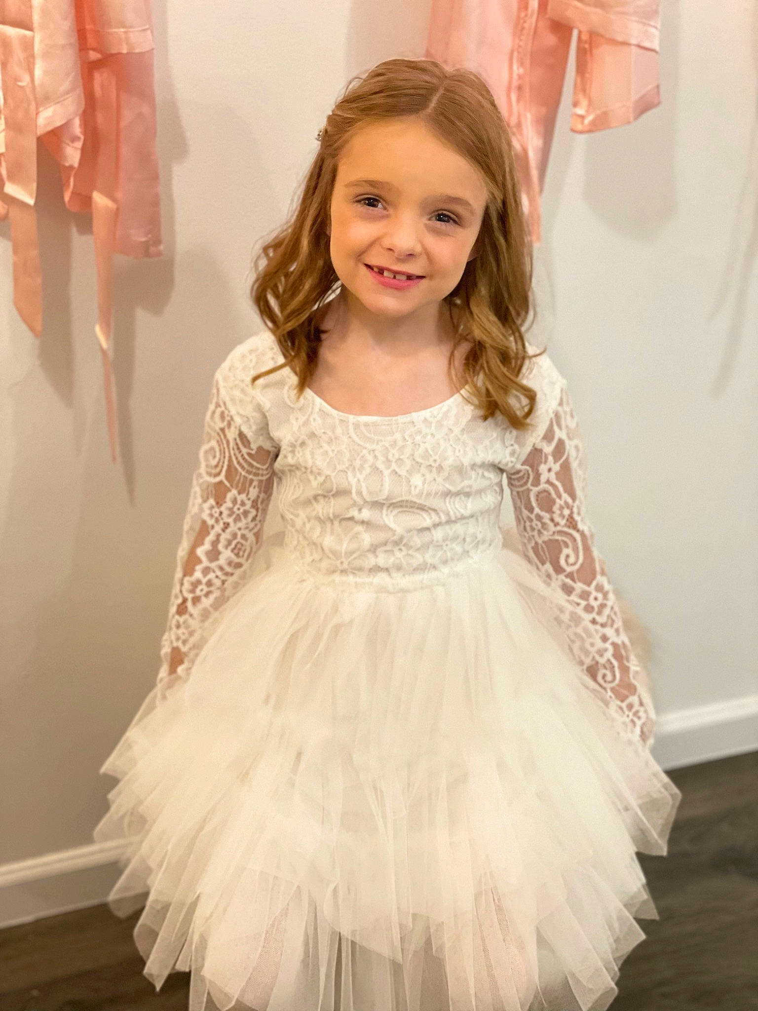Kenzley joined the competition — help win amazing prizes! baby_toddler_clothing, bridal_accessory, bridal_clothing, bridal_party_dress, day_dress, dress, embellishment, face, fashion_design, formal_wear, happy, joy, neck, one_piece_garment, person, pink, shoulder, sleeve, smile, standing