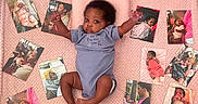 Fawlyn joined the competition — help win amazing prizes! baby, infant, playpen, blanket, photos, onesie, child, portrait, cute, pink, soft, lying_down, curious, family, memory, photography, indoors, candid, raised_hands, cozy