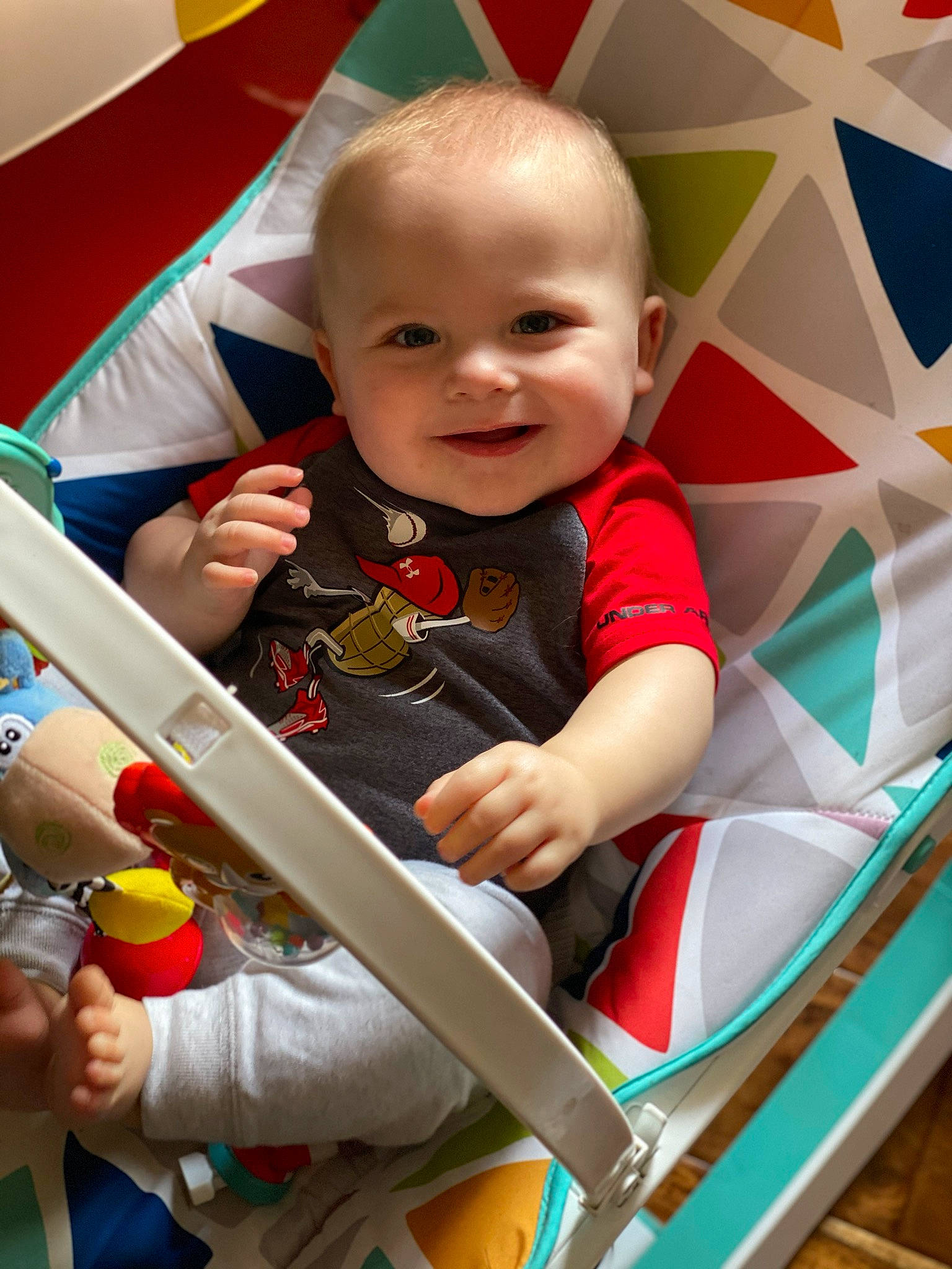 Easton is registered to the contest to win money with this photo: baby, baby_products, child, joy, person, play, product, sitting, skin, smile, toddler, toy, vacation