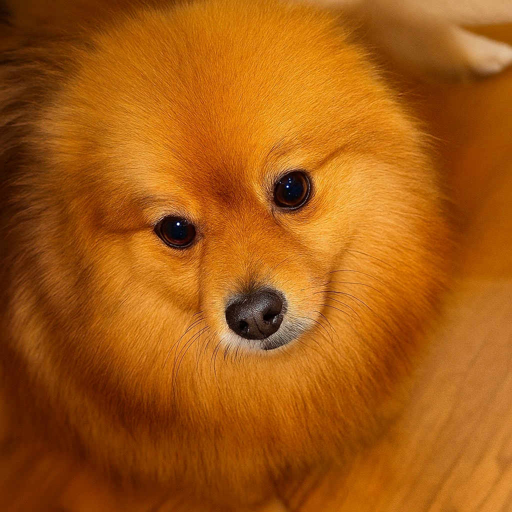 Hoppie joined the competition — help win amazing prizes! dog, pomeranian, fluffy, close_up, pet, brown_fur, cute, animal, indoor, portrait, canine, fur, eyes, expression, resting, wooden_floor, domestic, companion, adorable, small_dog