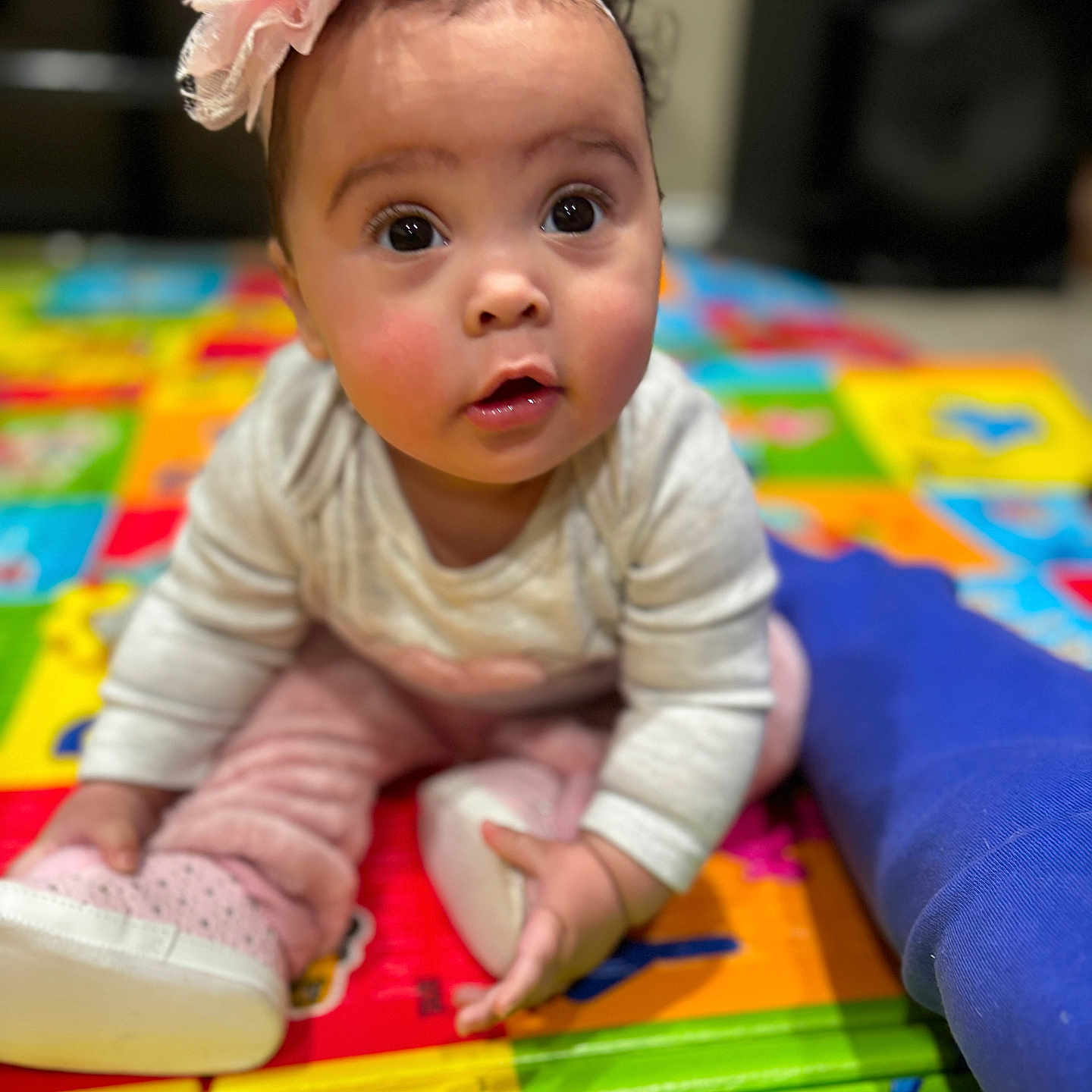 Amira joined the competition — help win amazing prizes! accessories, baby, bodypart, clothing, crawling, cream, dessert, face, finger, food, footwear, hand, head, headband, icing, person, photography, portrait, shoe, sitting