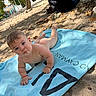 baby, towel, sand, beach, outdoor, child, barefoot, nature, sunlight, trees, people, curious, portrait, skin, playful, summer, vacation, relaxing, pout, innocent