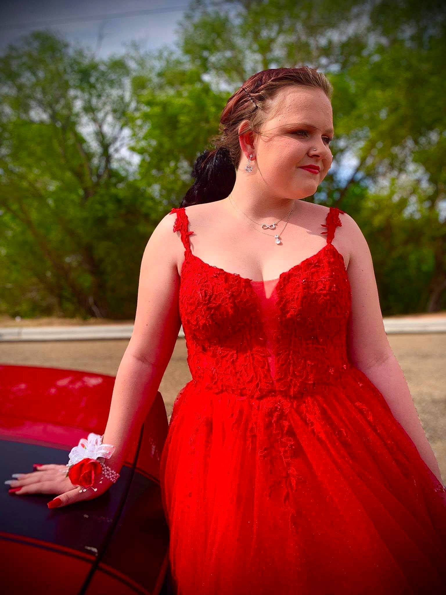 Zoe Nolen joined the competition — help win amazing prizes! bridal_accessory, bridal_clothing, bridal_party_dress, day_dress, dress, embellishment, face, fashion_design, flash_photography, formal_wear, gown, grass, happy, joy, neck, one_piece_garment, person, pink, plant, strapless_dress