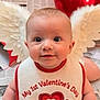 baby, infant, valentines_day, bib, heart, balloon, angel_wings, smiling, cute, celebration, holiday, love, red, white, face, child, portrait, indoors, hands, newborn