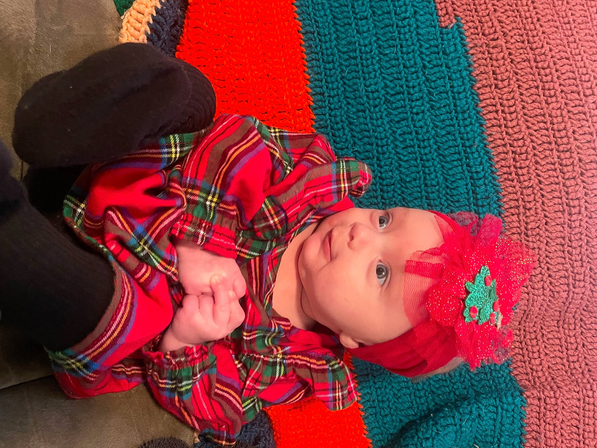 Alivia is registered to the contest to win money with this photo: baby_toddler_clothing, carmine, child, electric_blue, fashion_accessory, fun, headwear, human_leg, linens, magenta, pattern, person, plaid, red, sleeve, tartan, textile, thigh, toddler, tradition